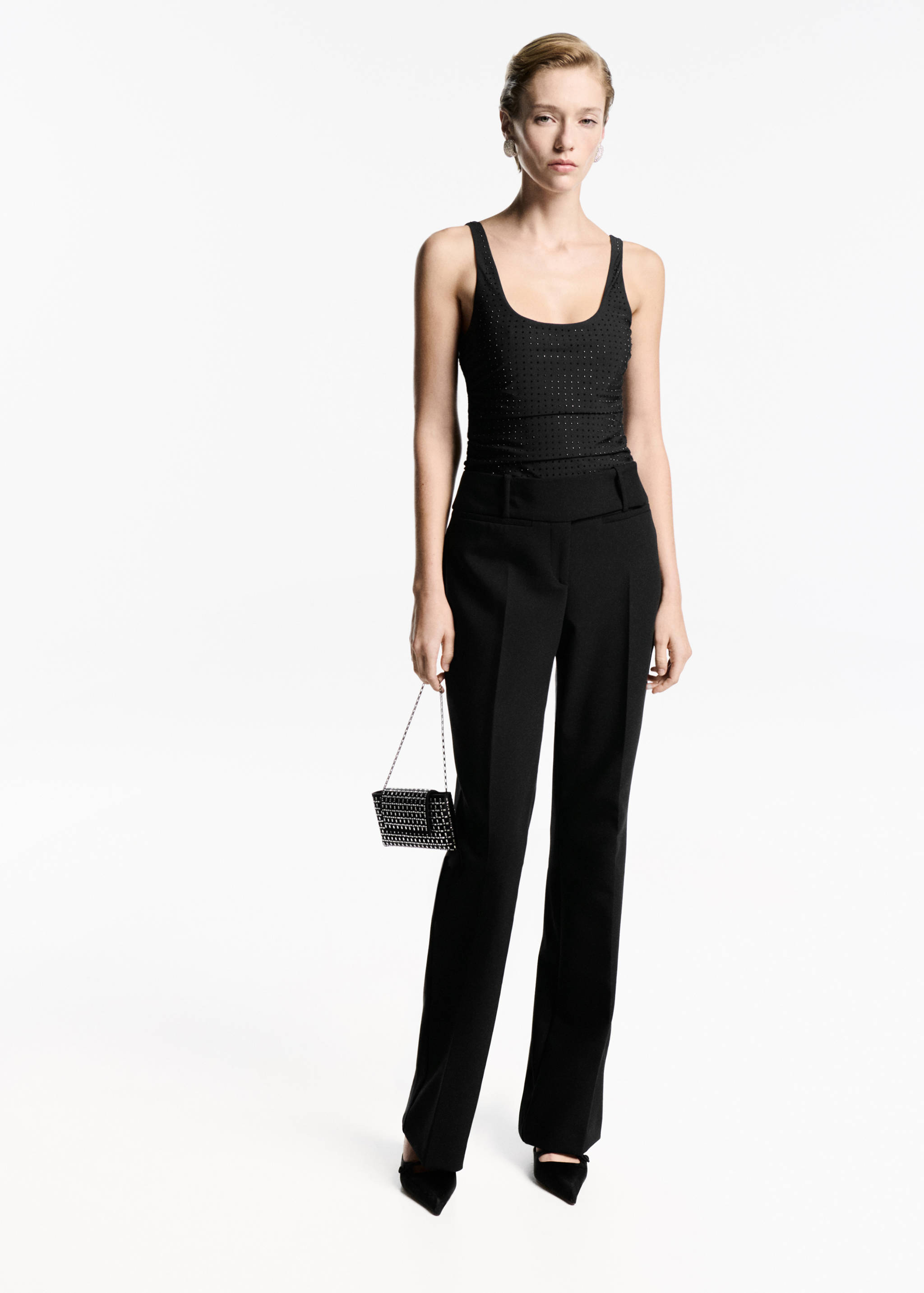 Gathered bodysuit with rhinestone detail - General plane