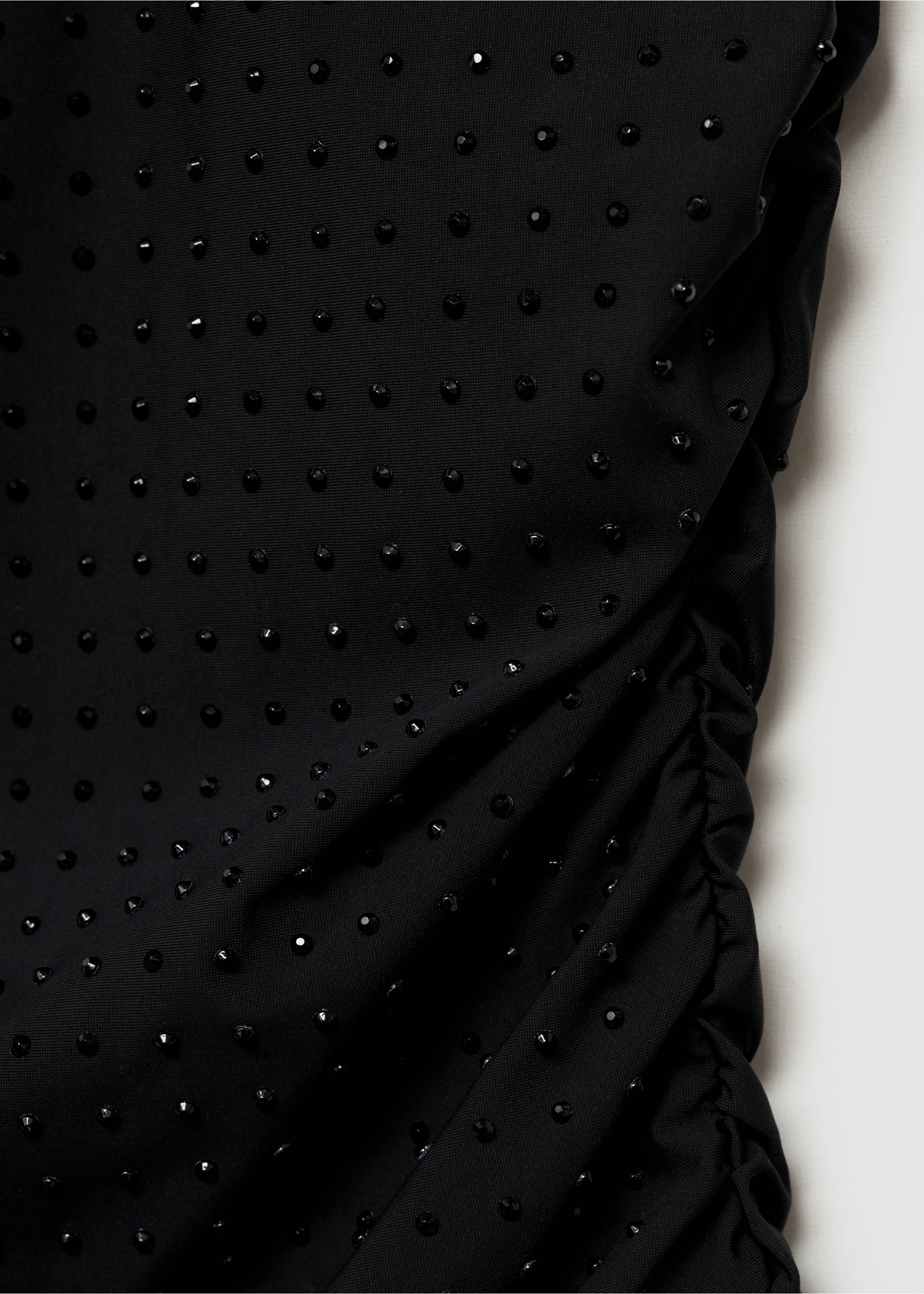 Gathered bodysuit with rhinestone detail - Details of the article 8, Black. Ref: 77099057-00.
