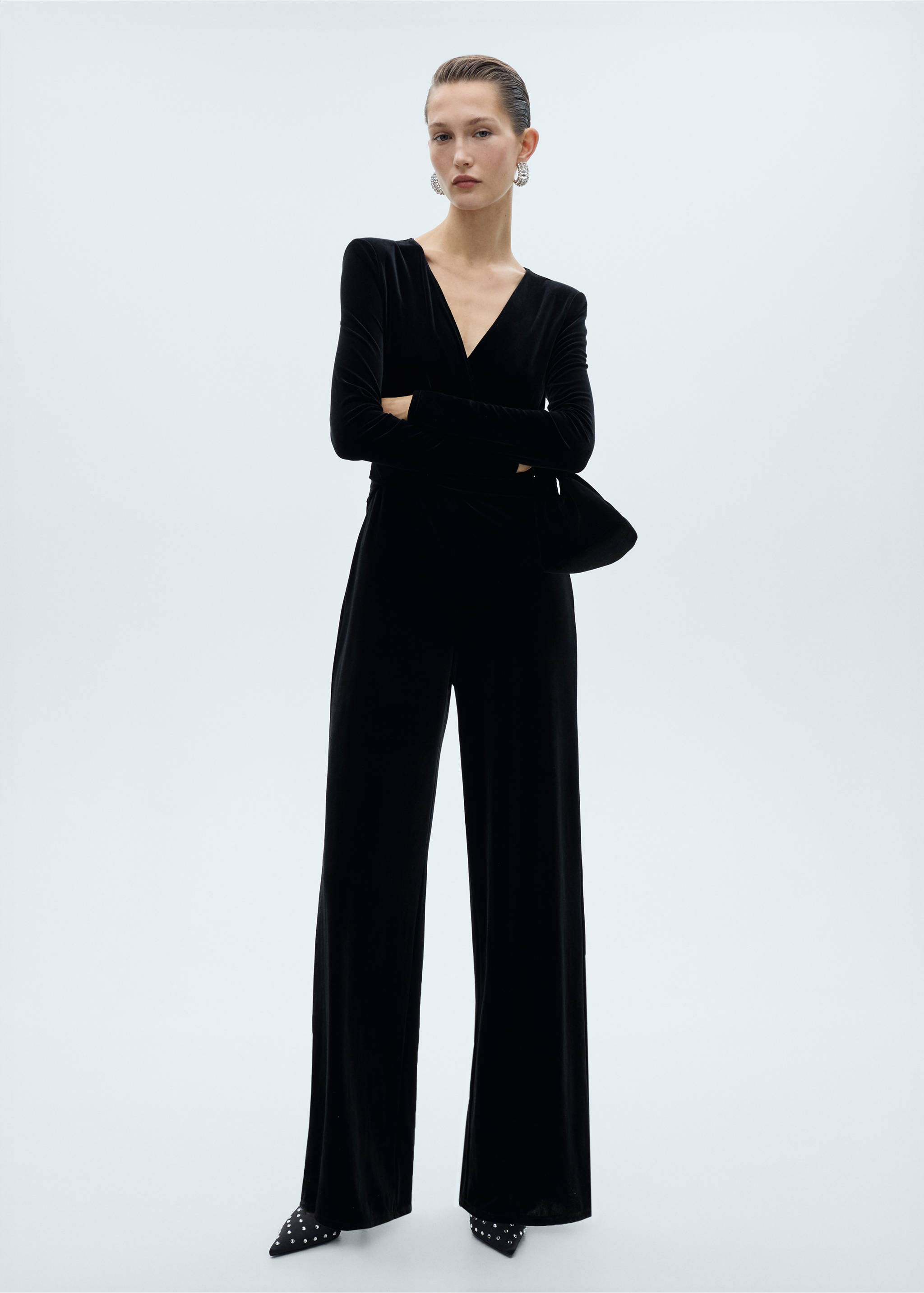 Crossed velvet jumpsuit - General plane, Black. Ref: 77099058-00.