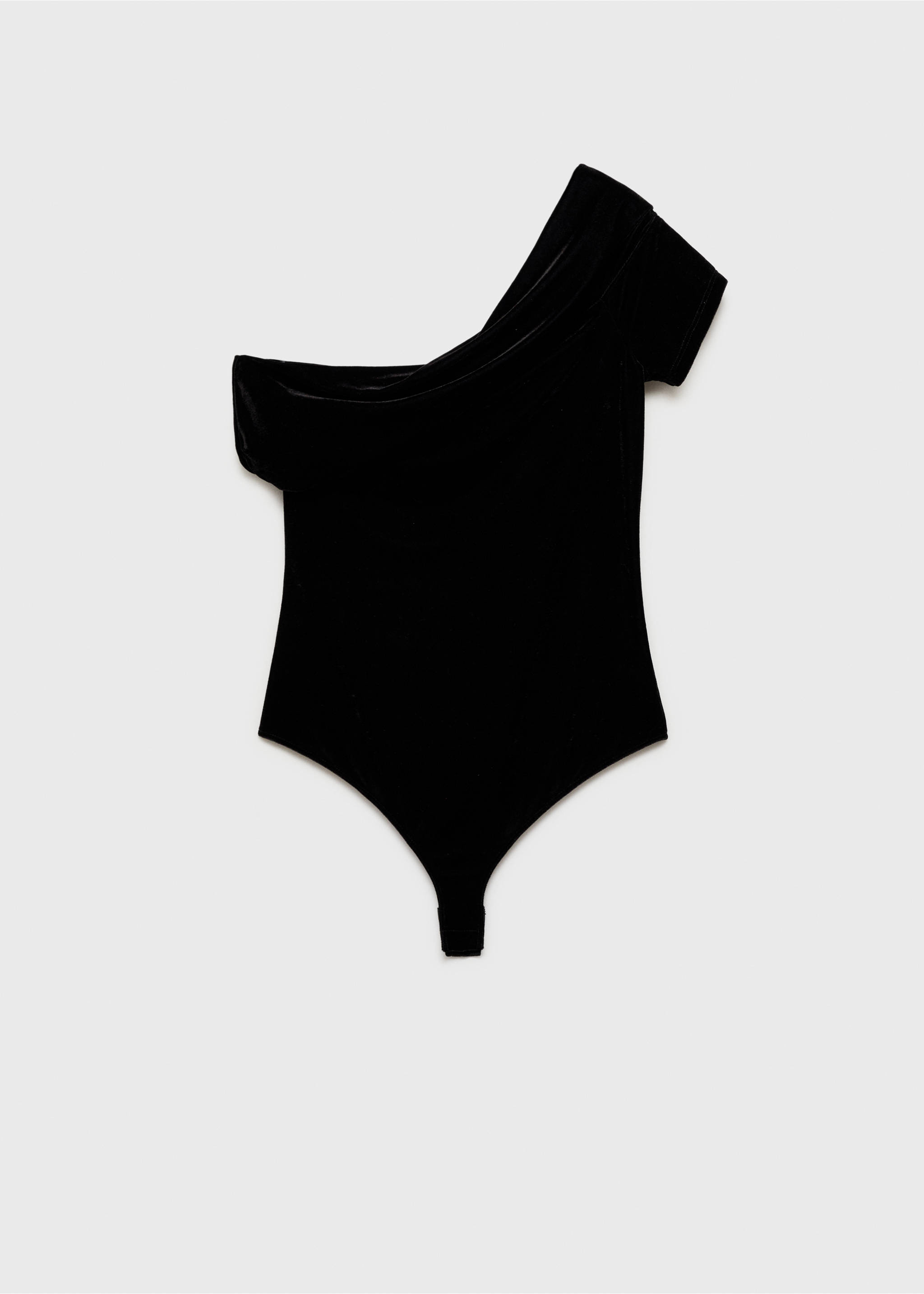 Asymmetric velvet bodysuit - Article without model, Black. Ref: 77099060-00.