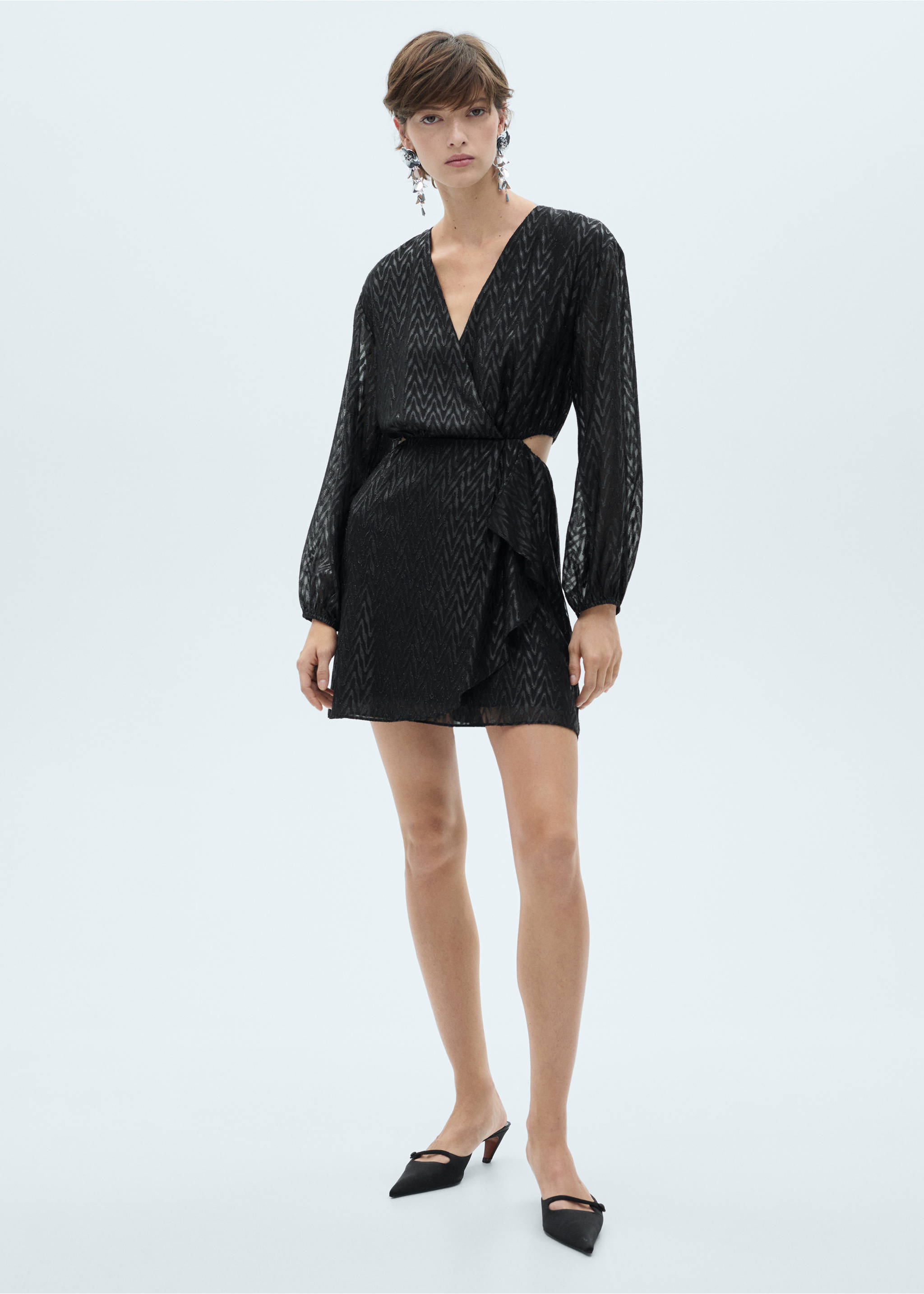 Wrap dress with side slits - General plane, Black. Ref: 77099065-00.