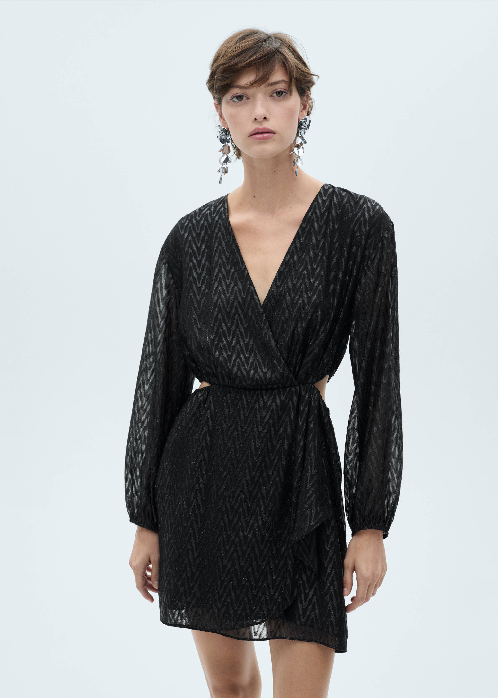 Wrap dress with side slits - Medium plane, Black. Ref: 77099065-00.
