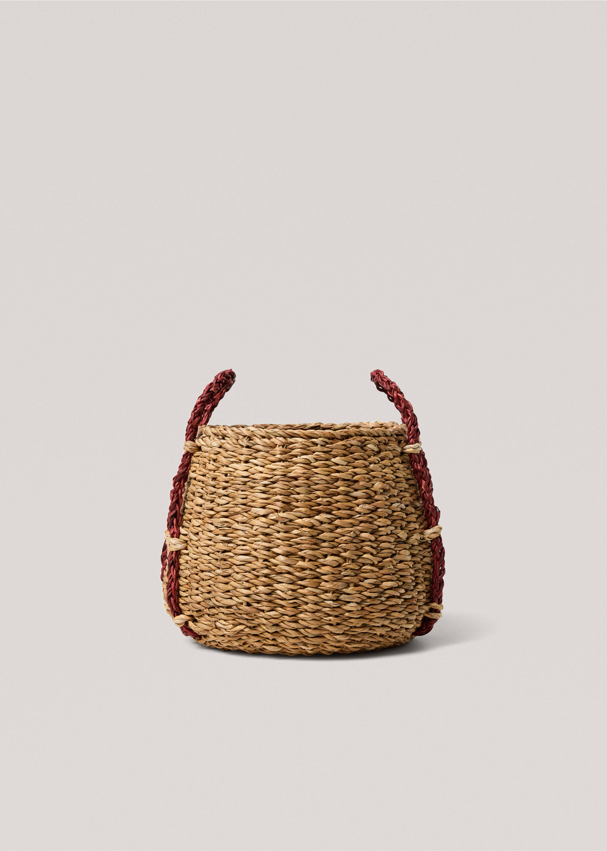 Natural fibre basket with coloured handle 31x24x25 cm - Article without model, Brown. Ref: 77099229-00.