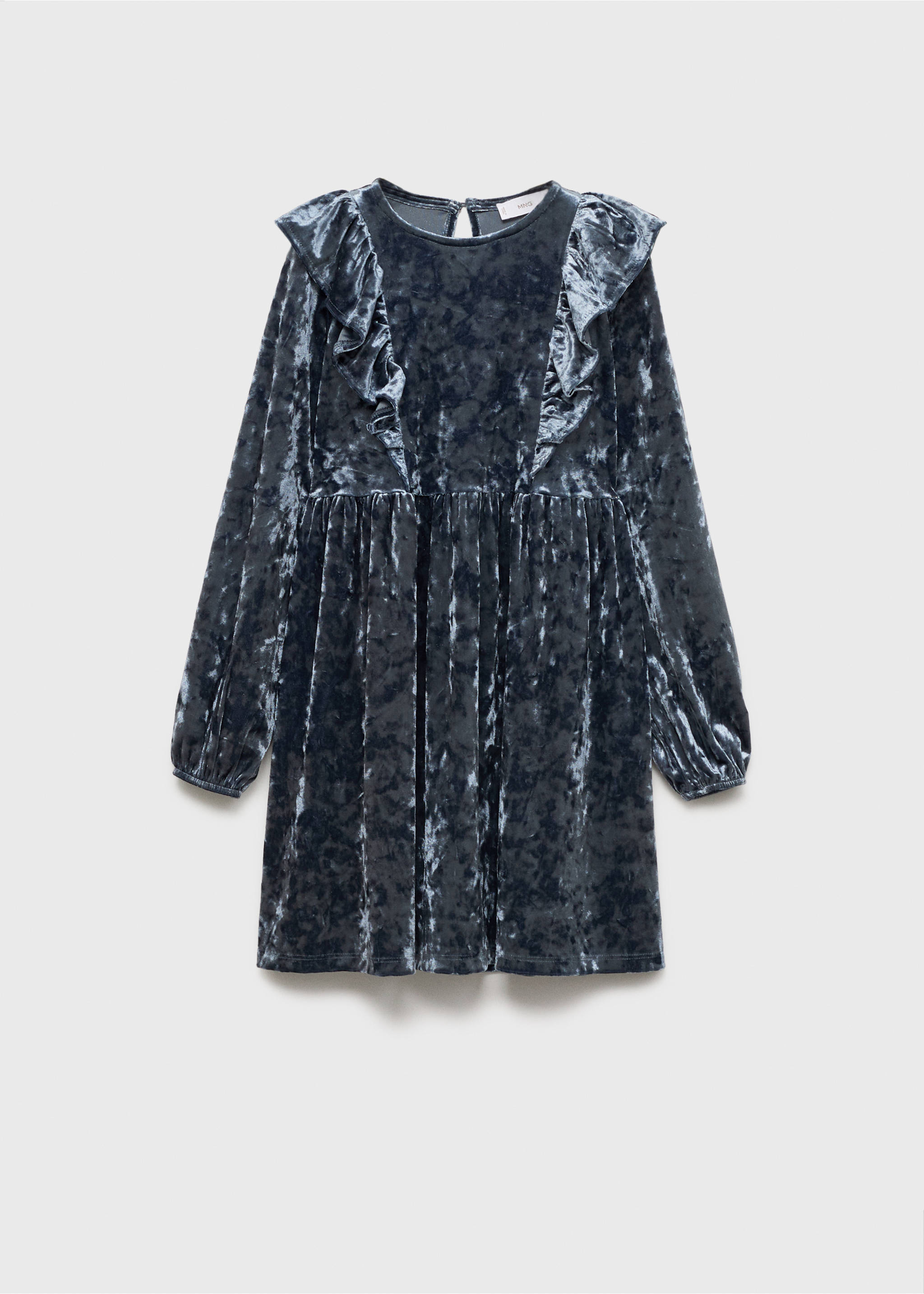 Ruffled velvet dress - Article without model, Blue. Ref: 77099231-00.