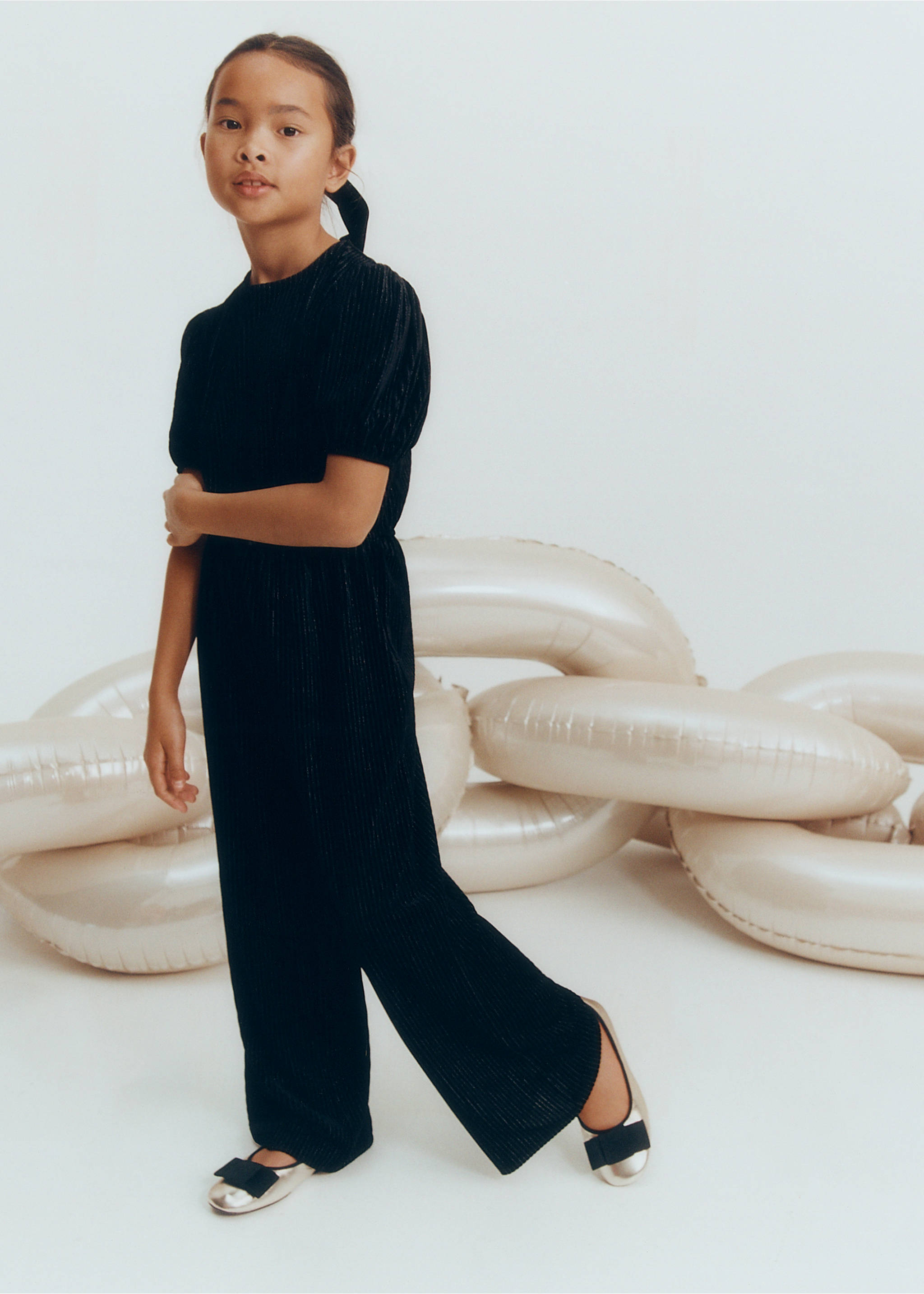 Langer Lurex-Overall - Allgemeine Ansicht, Schwarz. Ref: 77099232-00.