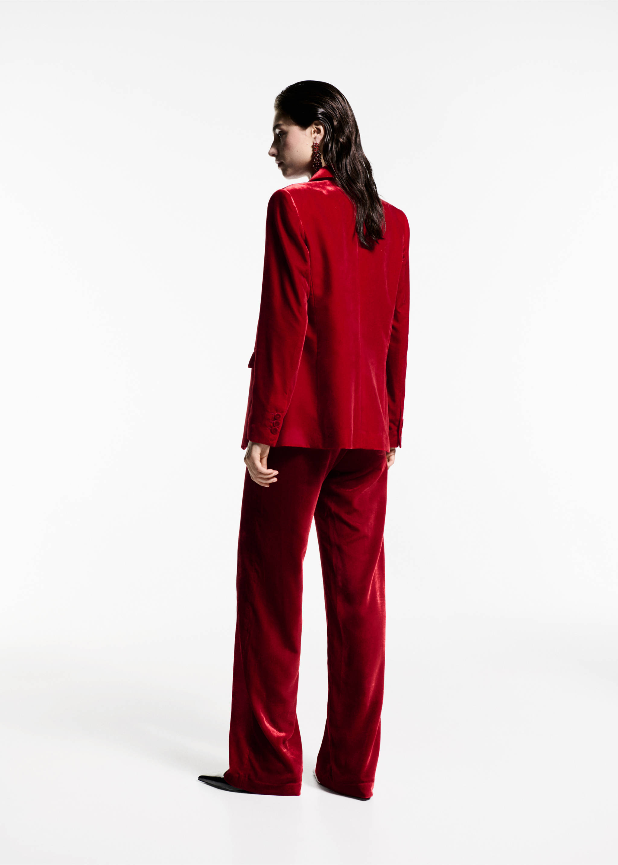 Velvet suit trousers - Reverse of the article, Strawberry. Ref: 77099236-00.