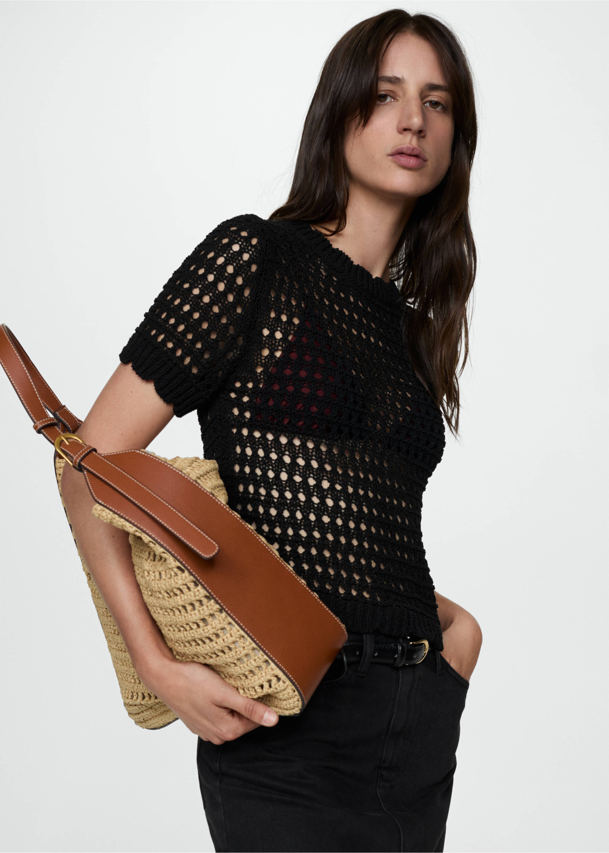 Jupe jean fendue - Détail de l'article 1, Black denim. Ref: 77099405-00.