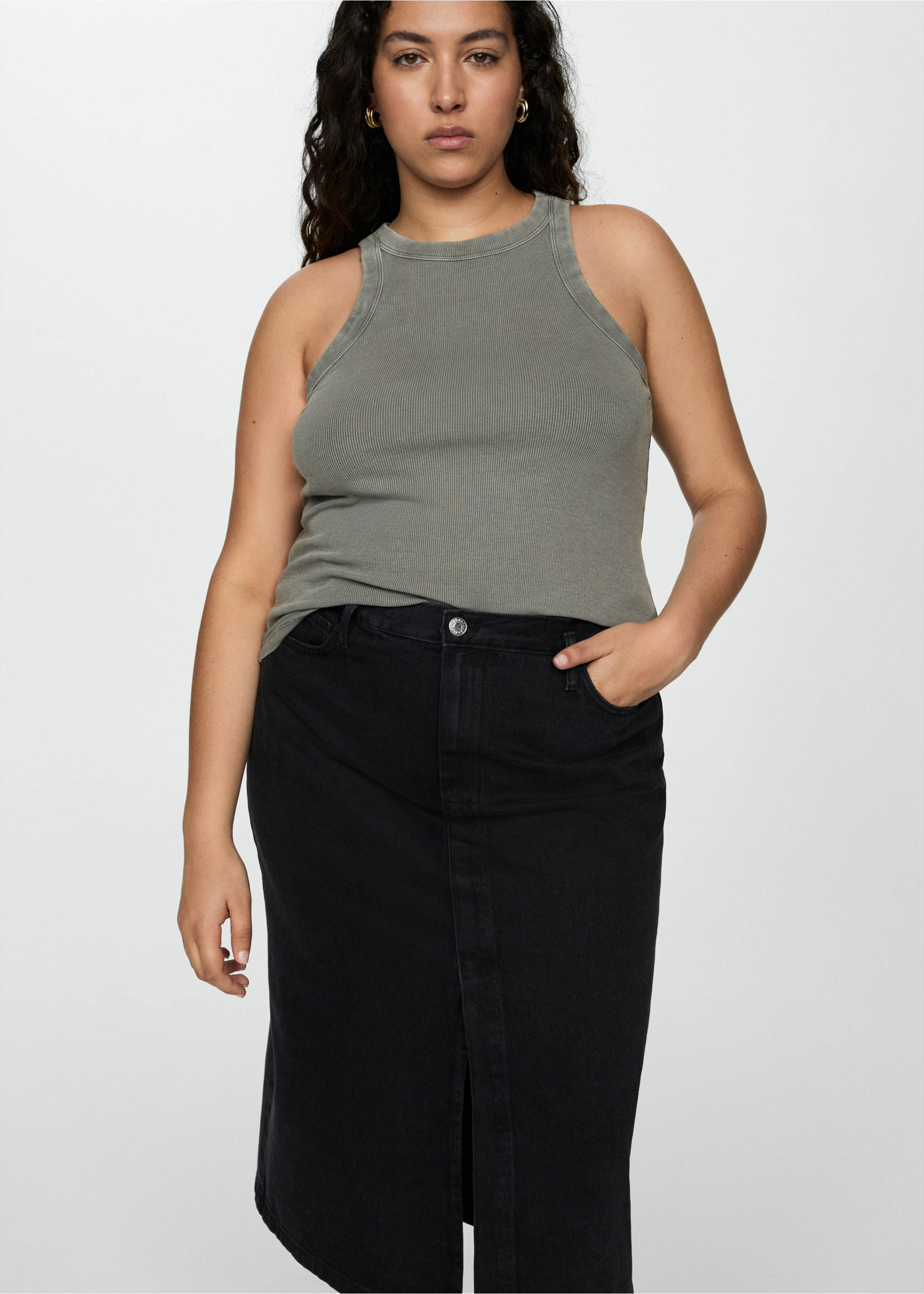 Jupe jean fendue - Détail de l'article 5, Black denim. Ref: 77099405-00.