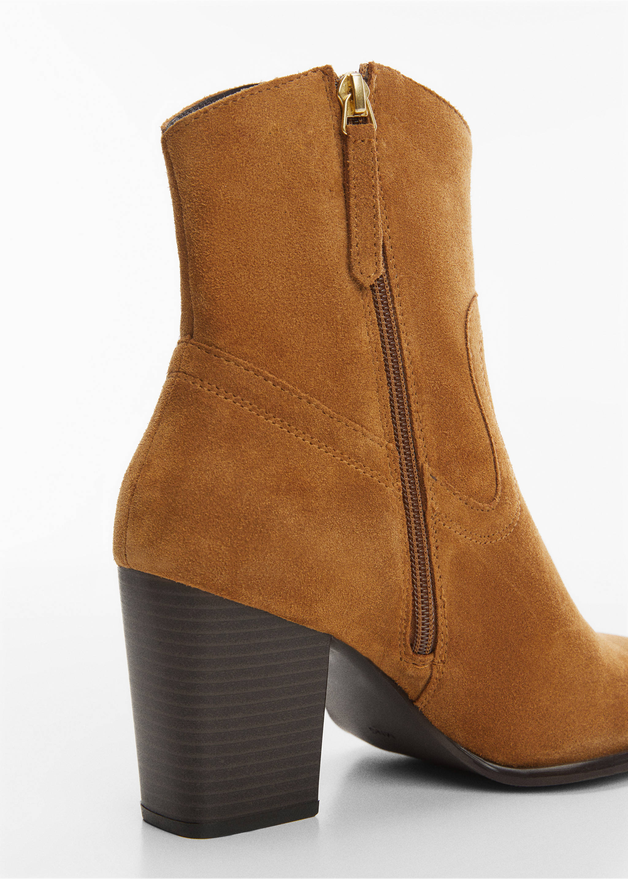 Heel suede ankle boot - Details of the article 1, Tobacco Brown. Ref: 77130254-00.