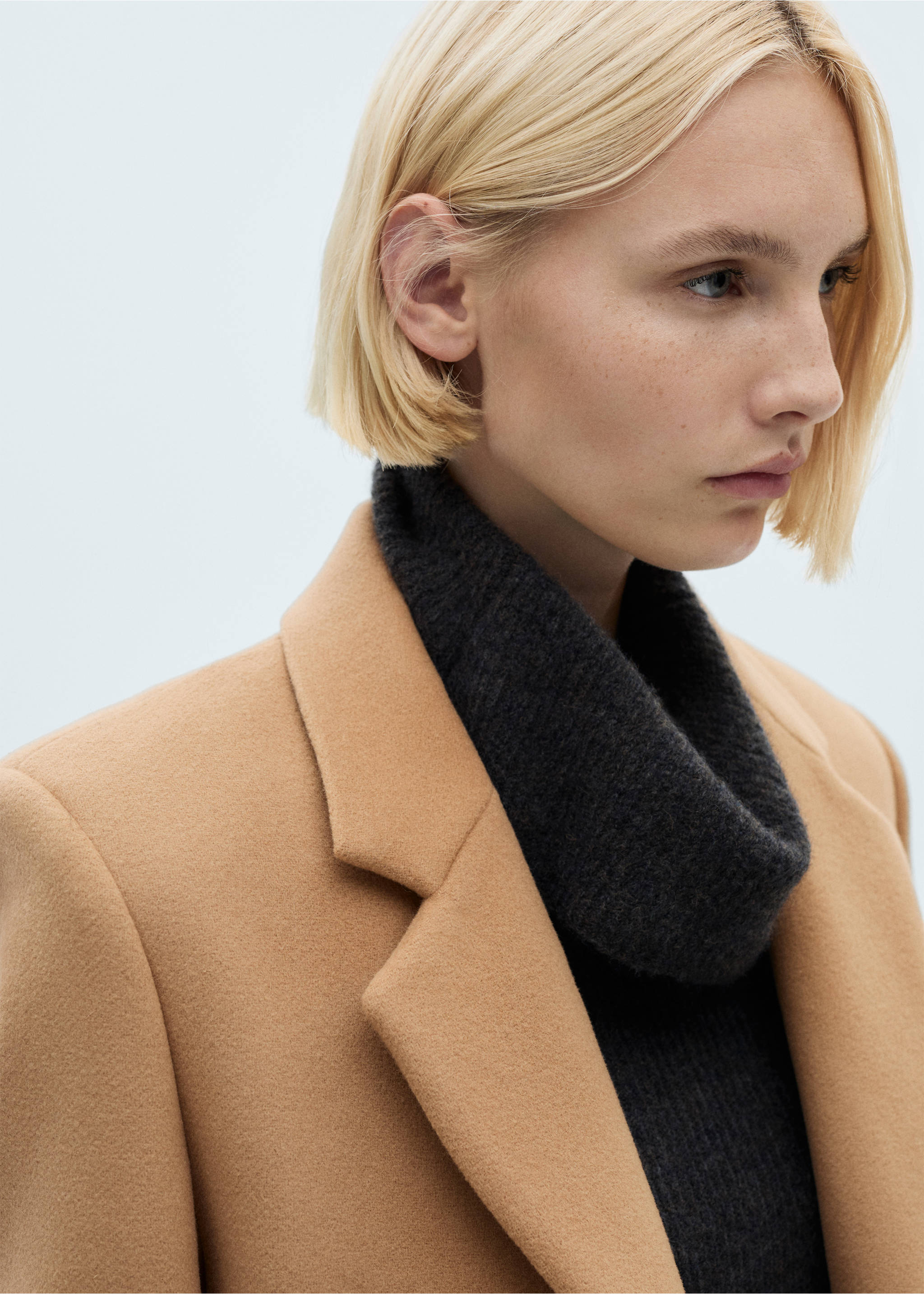 Palton midi din lână virgină - Detaliu al articolului 1, Maro mediu. Ref: 77158275-00.