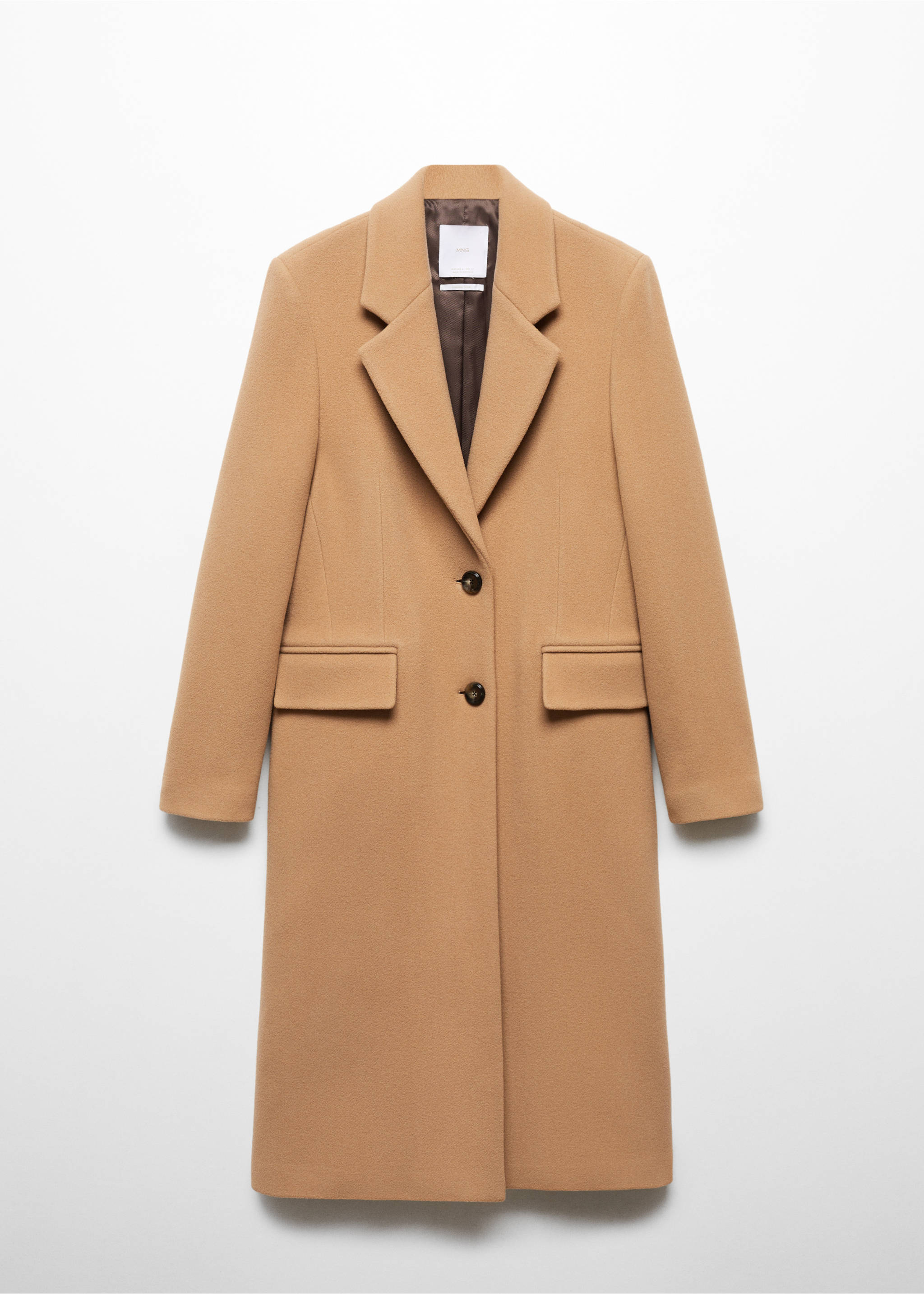 Palton midi din lână virgină - Articol fără model, Maro mediu. Ref: 77158275-00.