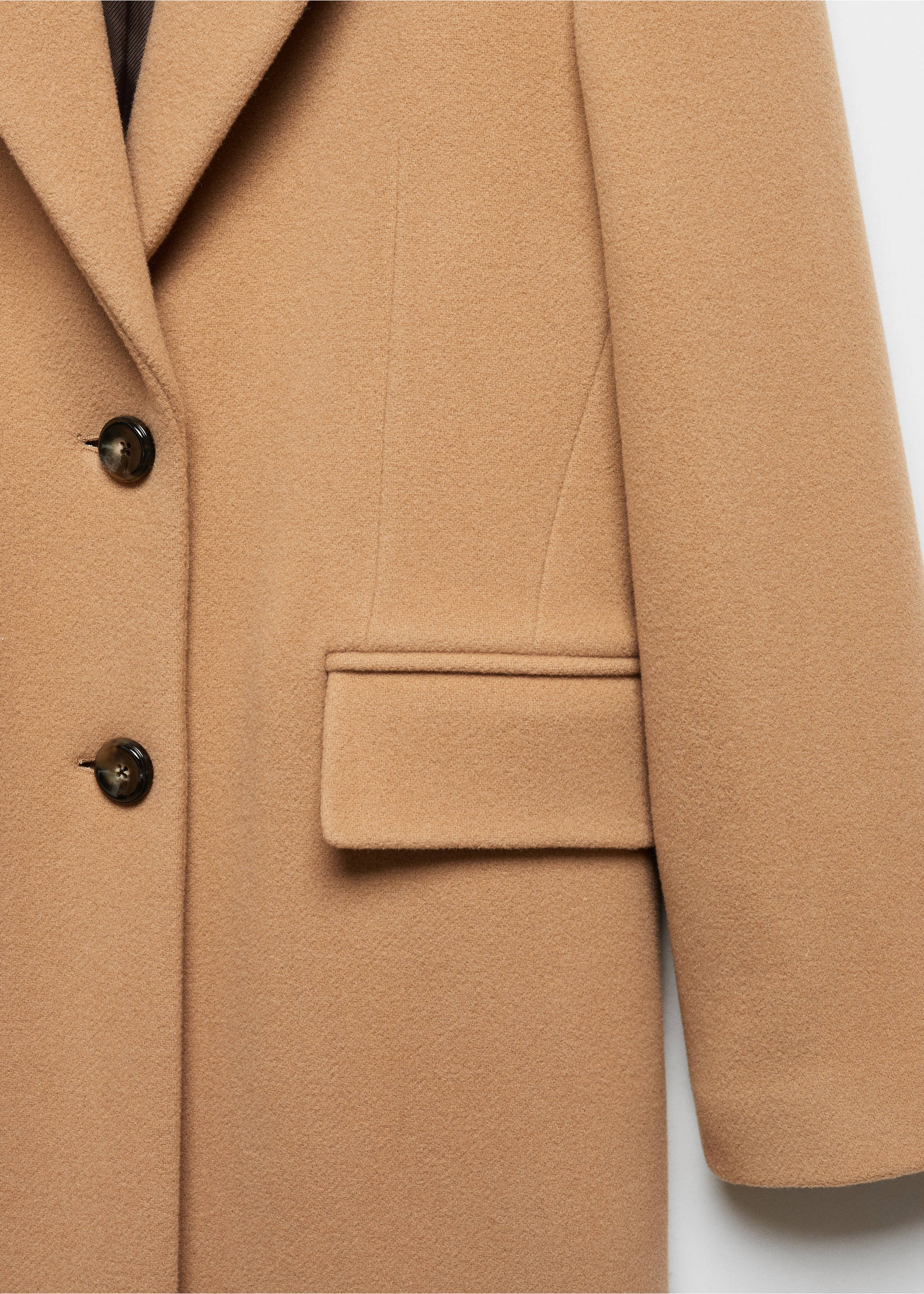 Palton midi din lână virgină - Detaliu al articolului 8, Maro mediu. Ref: 77158275-00.