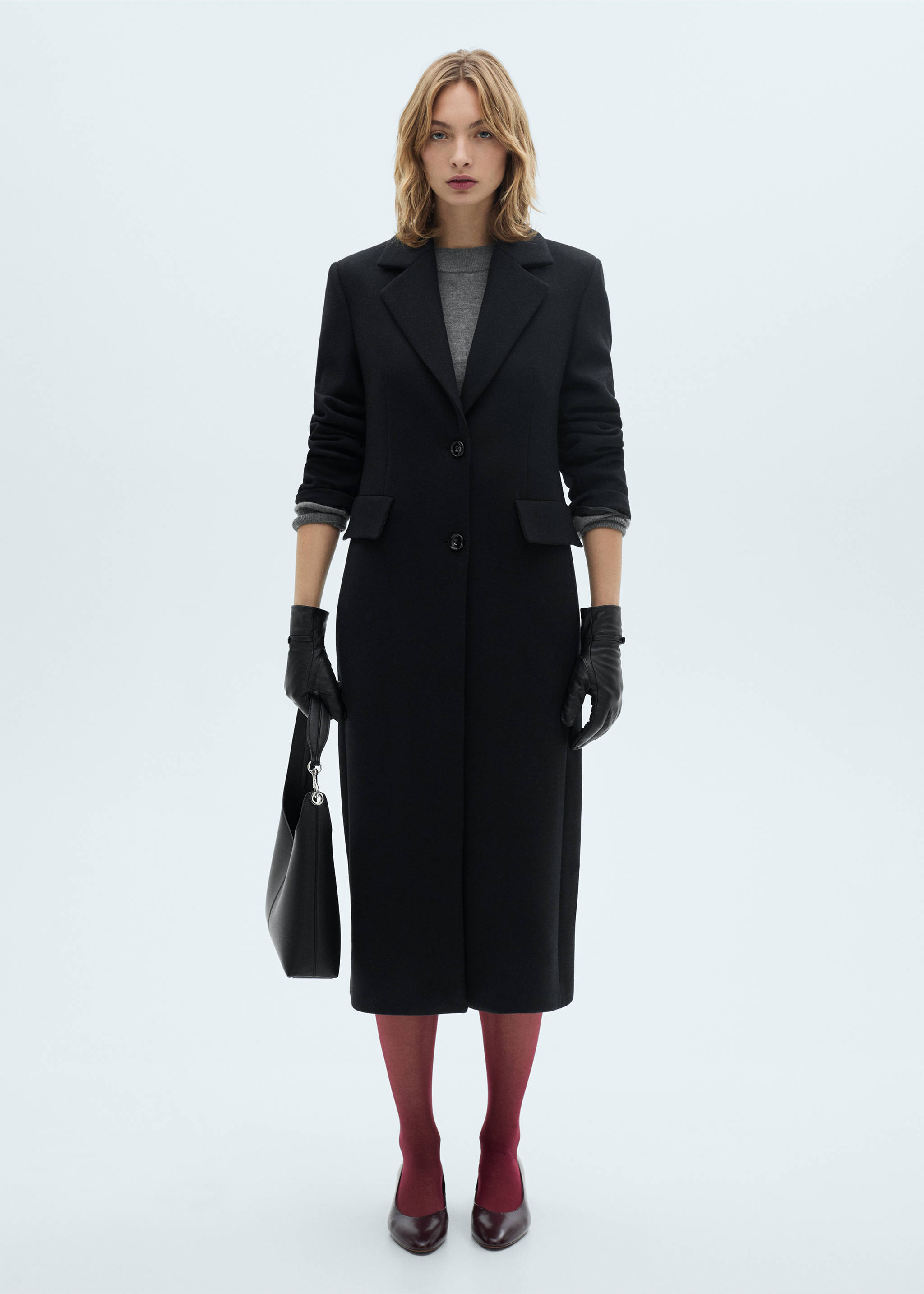 Structured wool coat - General plane, Black. Ref: 77159223-00.