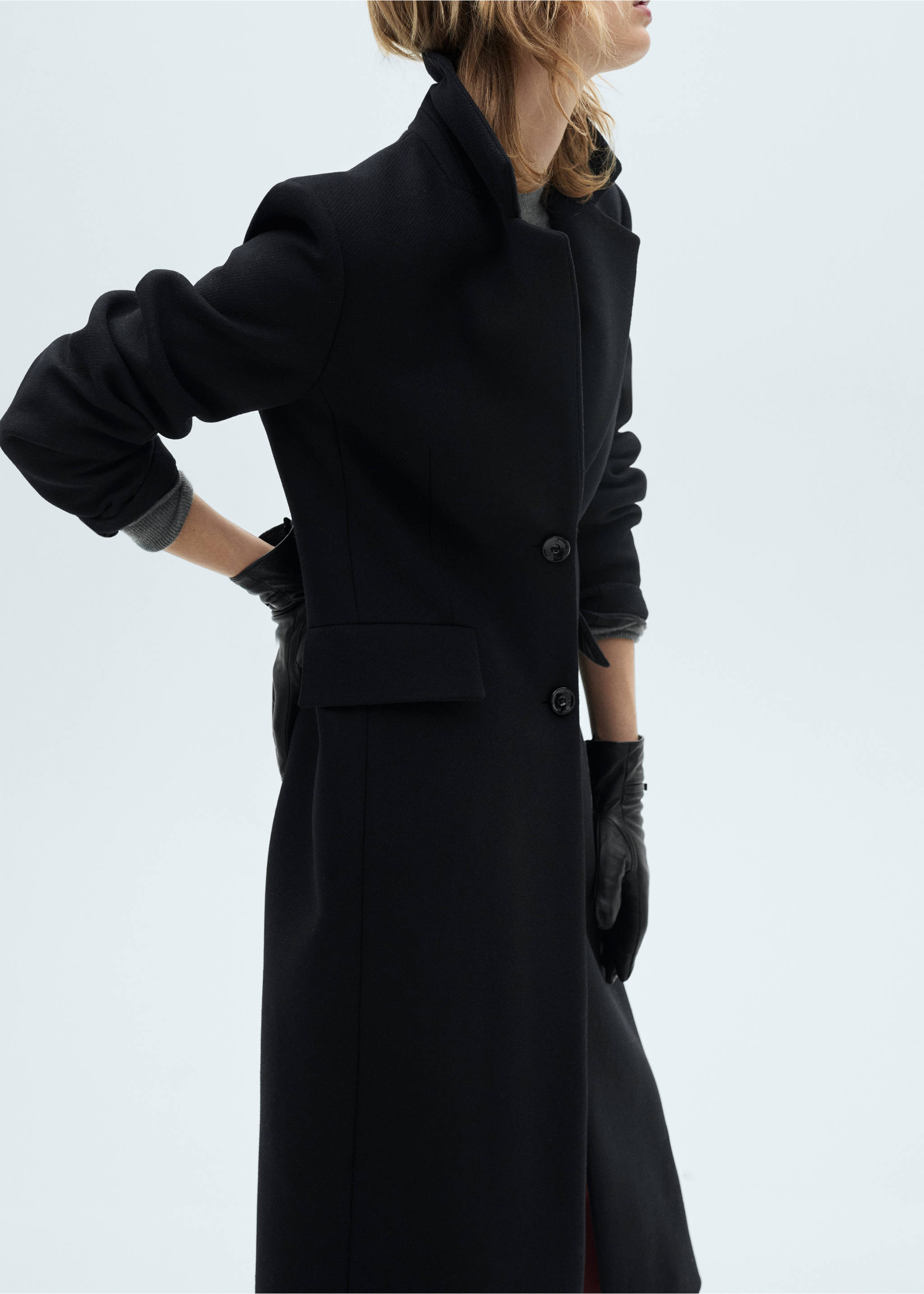 Structured wool coat - Medium plane, Black. Ref: 77159223-00.