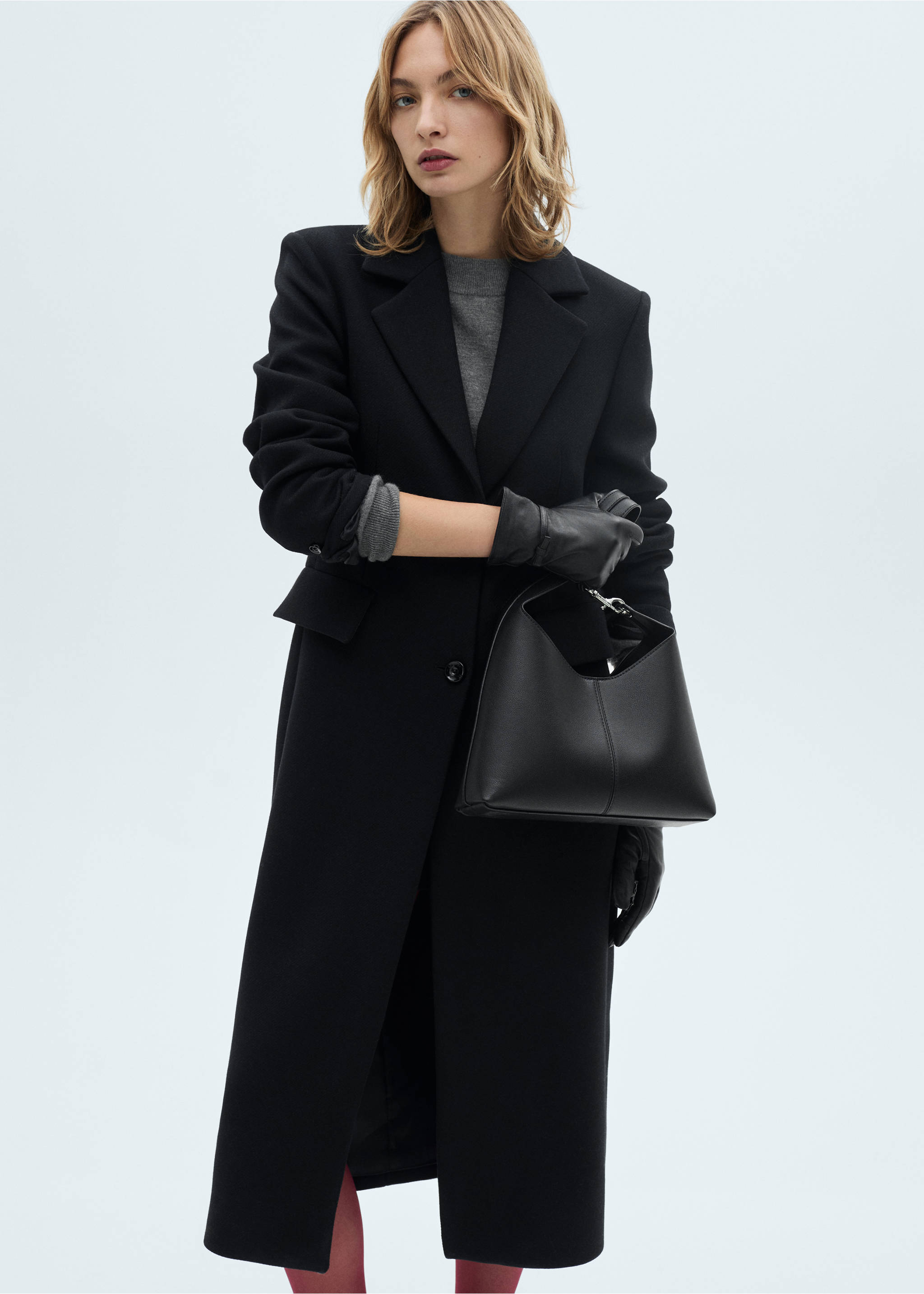 Structured wool coat - Details of the article 1, Black. Ref: 77159223-00.