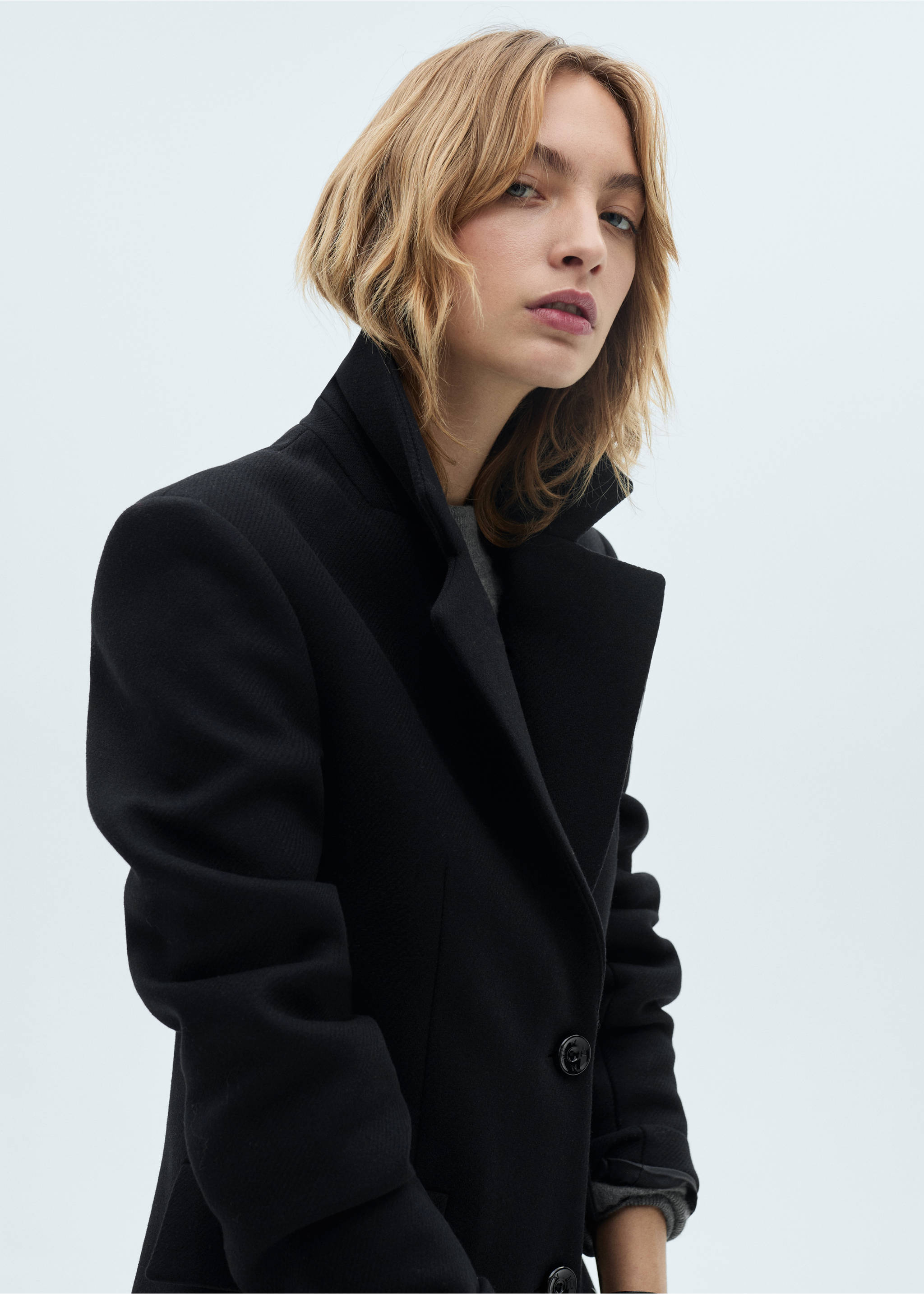 Structured wool coat - Details of the article 3, Black. Ref: 77159223-00.