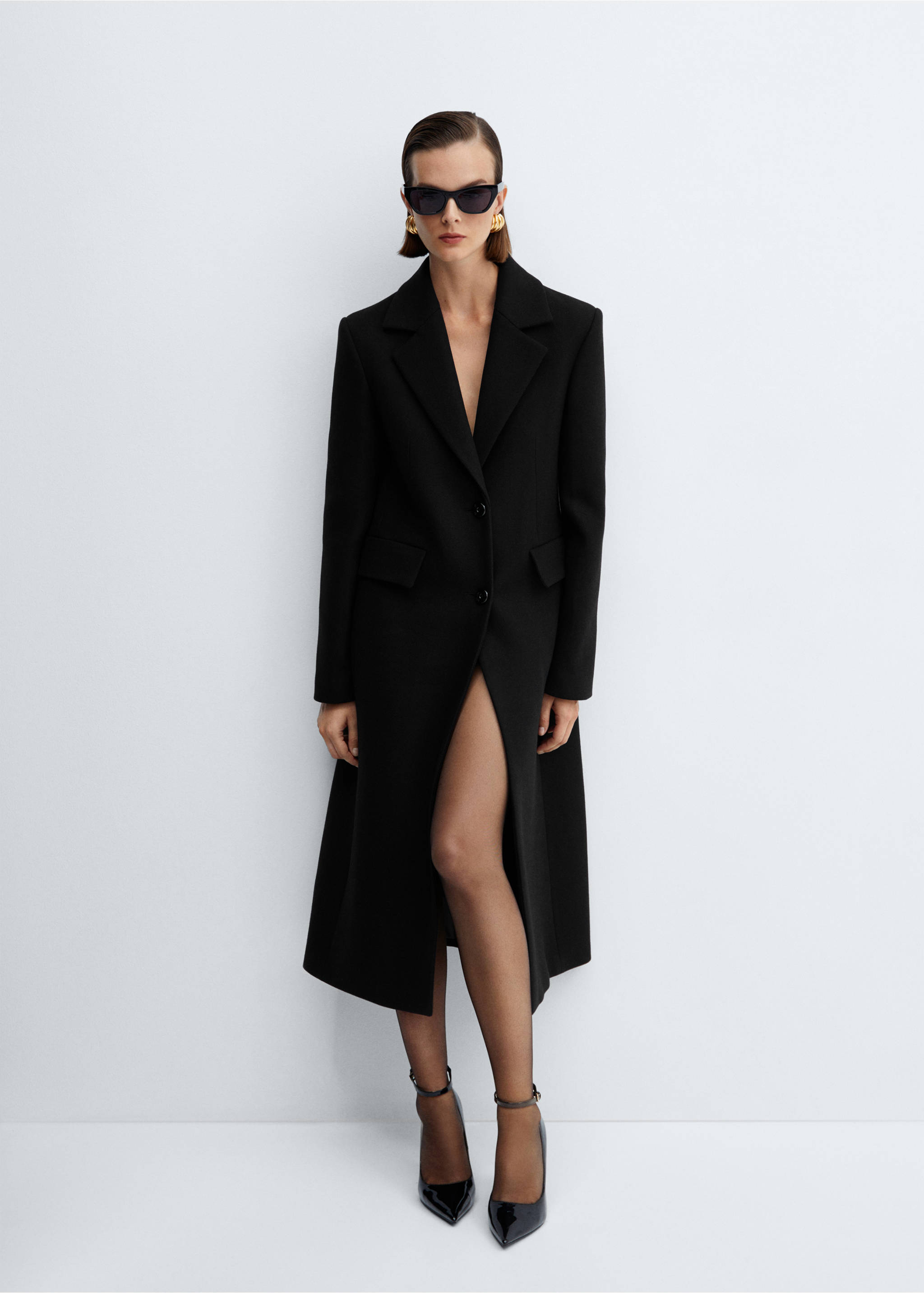 Structured wool coat - Details of the article 2, Black. Ref: 77159223-00.