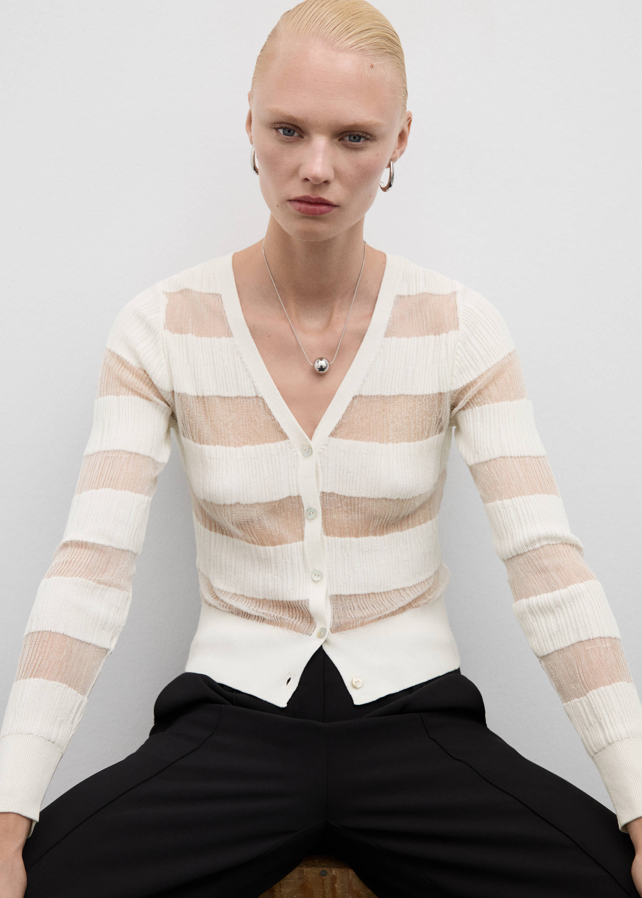 Semitransparent textured cardigan - Details of the article 2