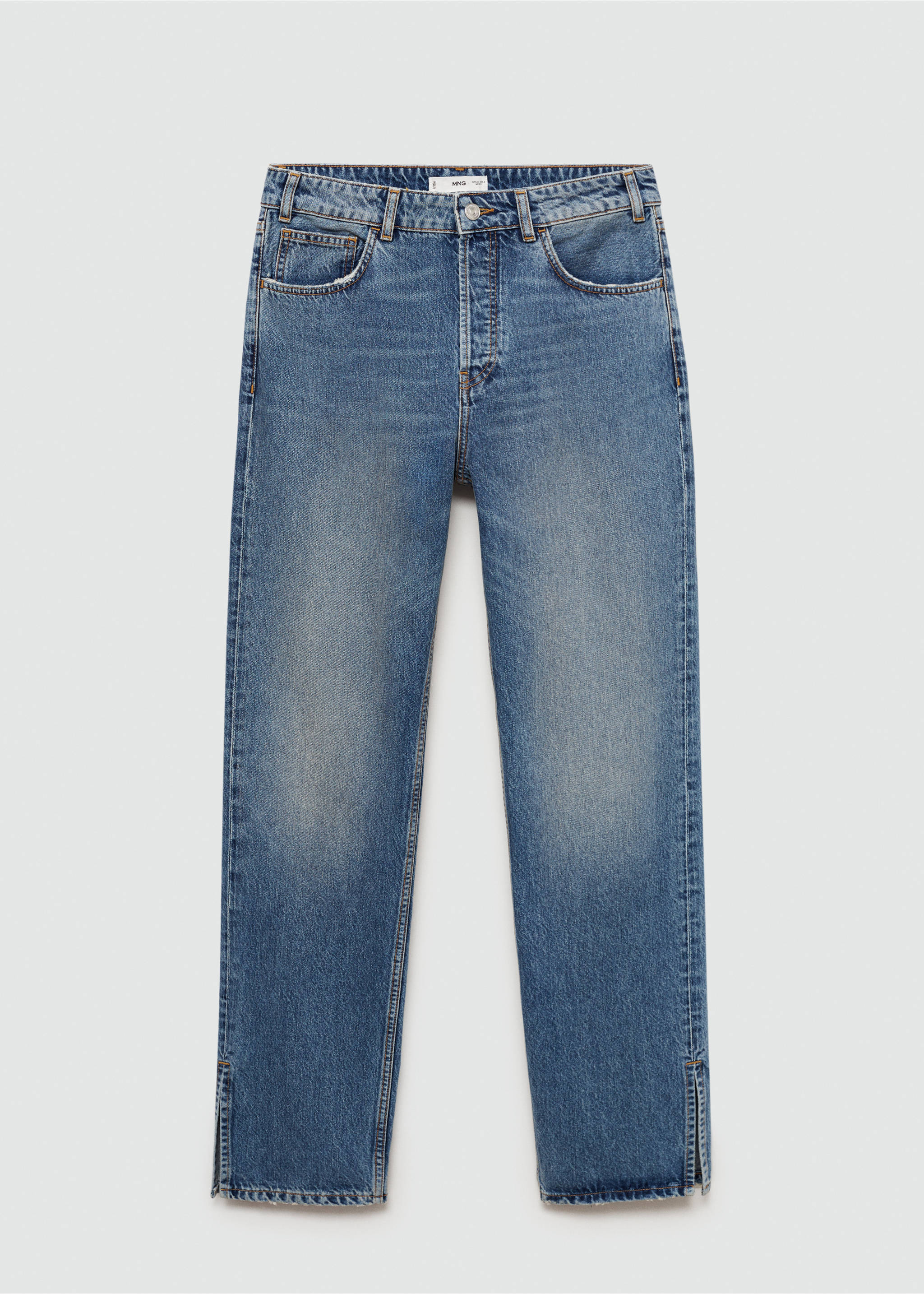 Medium-rise straight jeans with slits - Article without model, Dark Blue. Ref: 77974068-00.