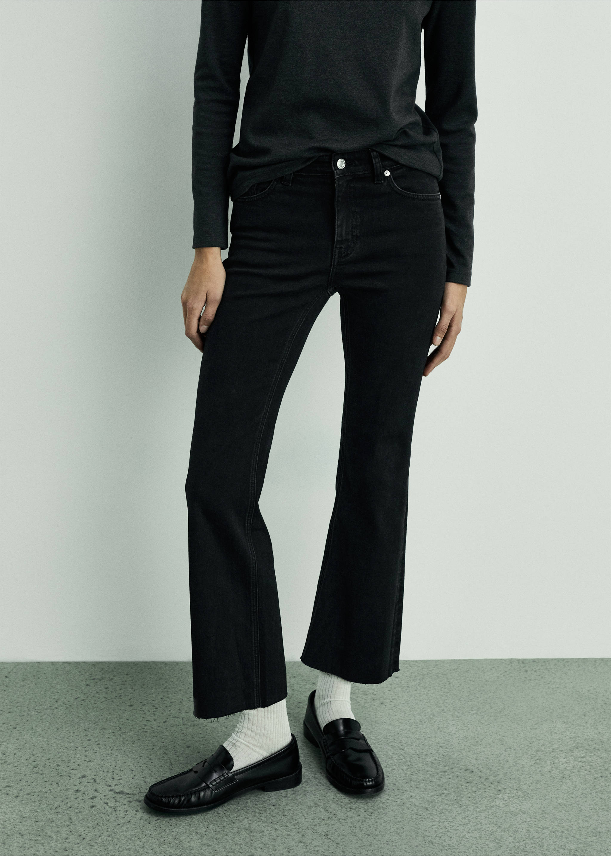 Sienna flared cropped jeans - Medium plane, Black denim. Ref: 87000223-00.