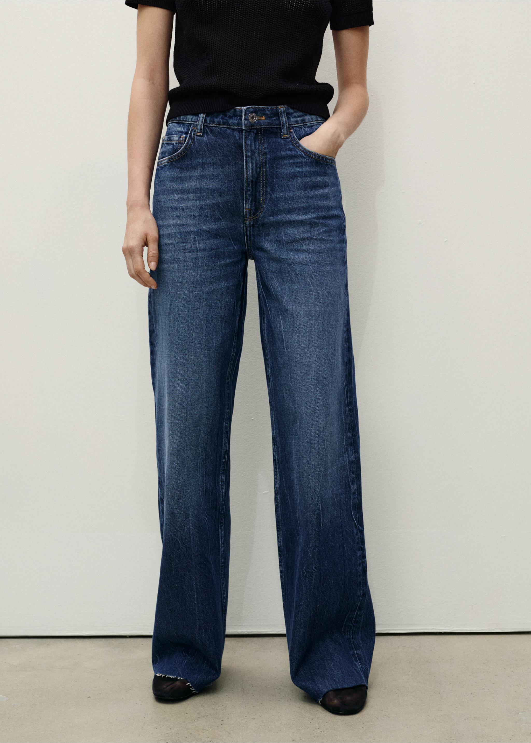 Danila high-waisted wide leg jeans - Medium plane, Dark Blue. Ref: 87000258-00.