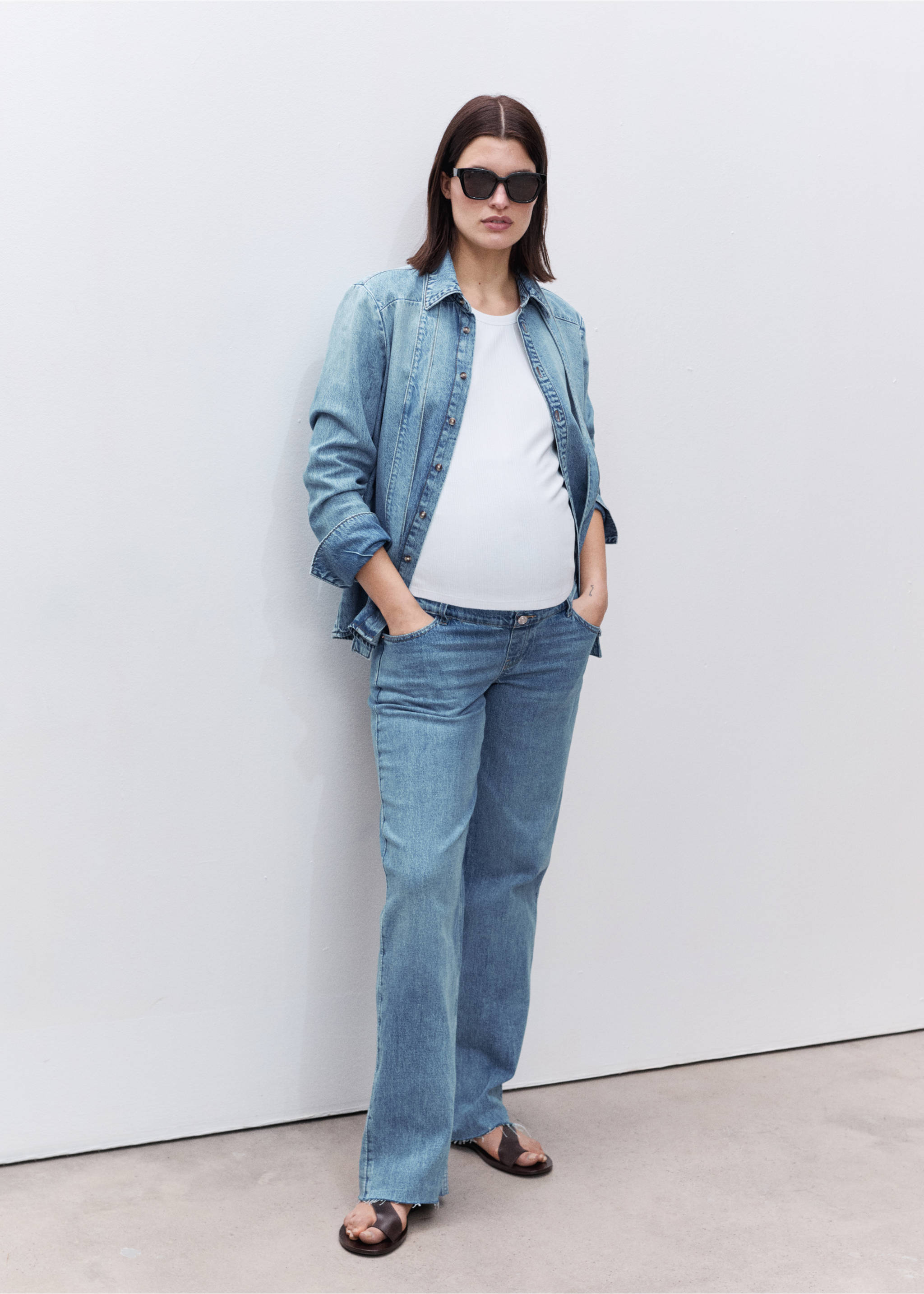 Maternity wide leg jeans - General plane, Medium Blue. Ref: 87000265-00.