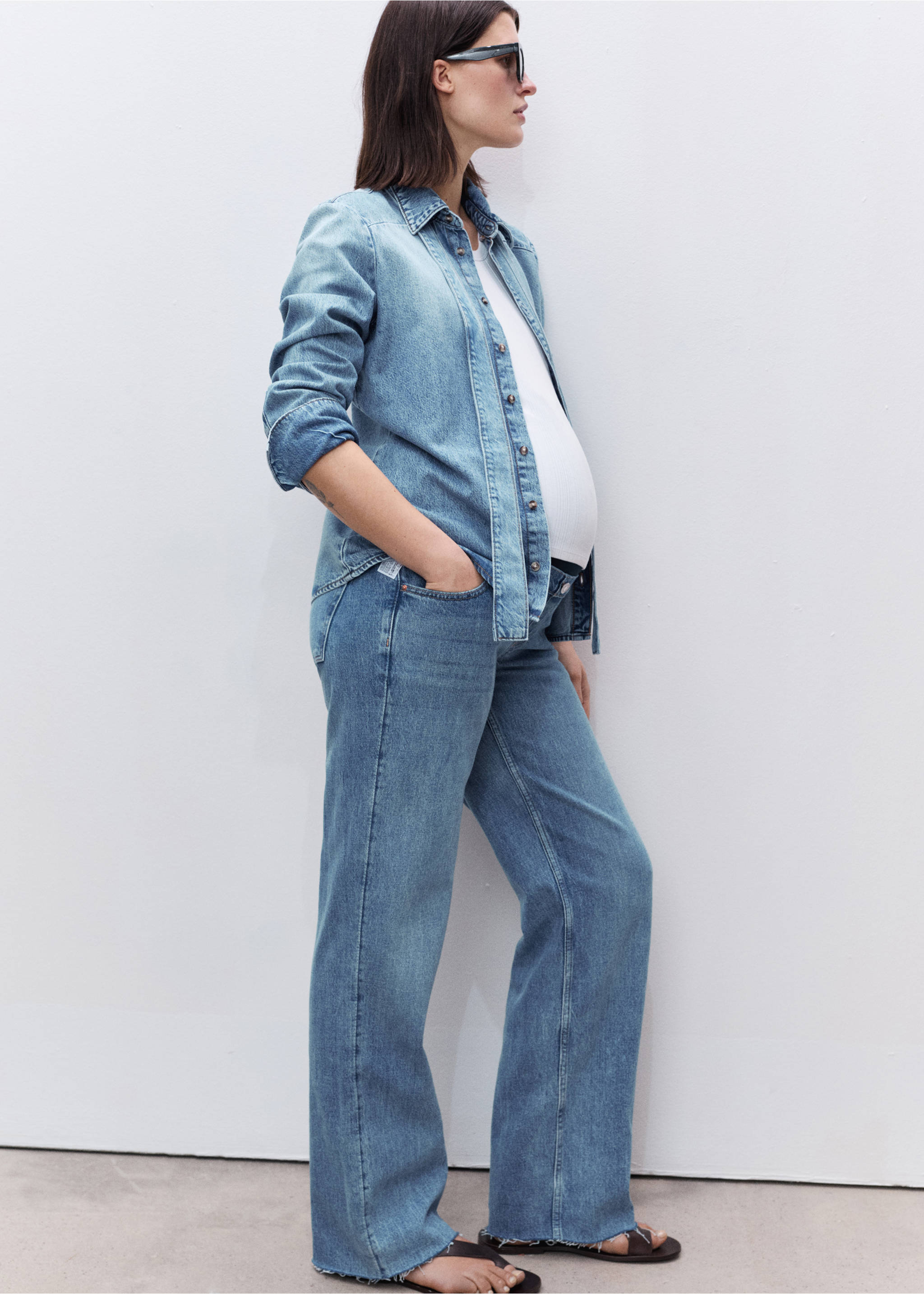 Maternity wide leg jeans - Details of the article 2, Medium Blue. Ref: 87000265-00.