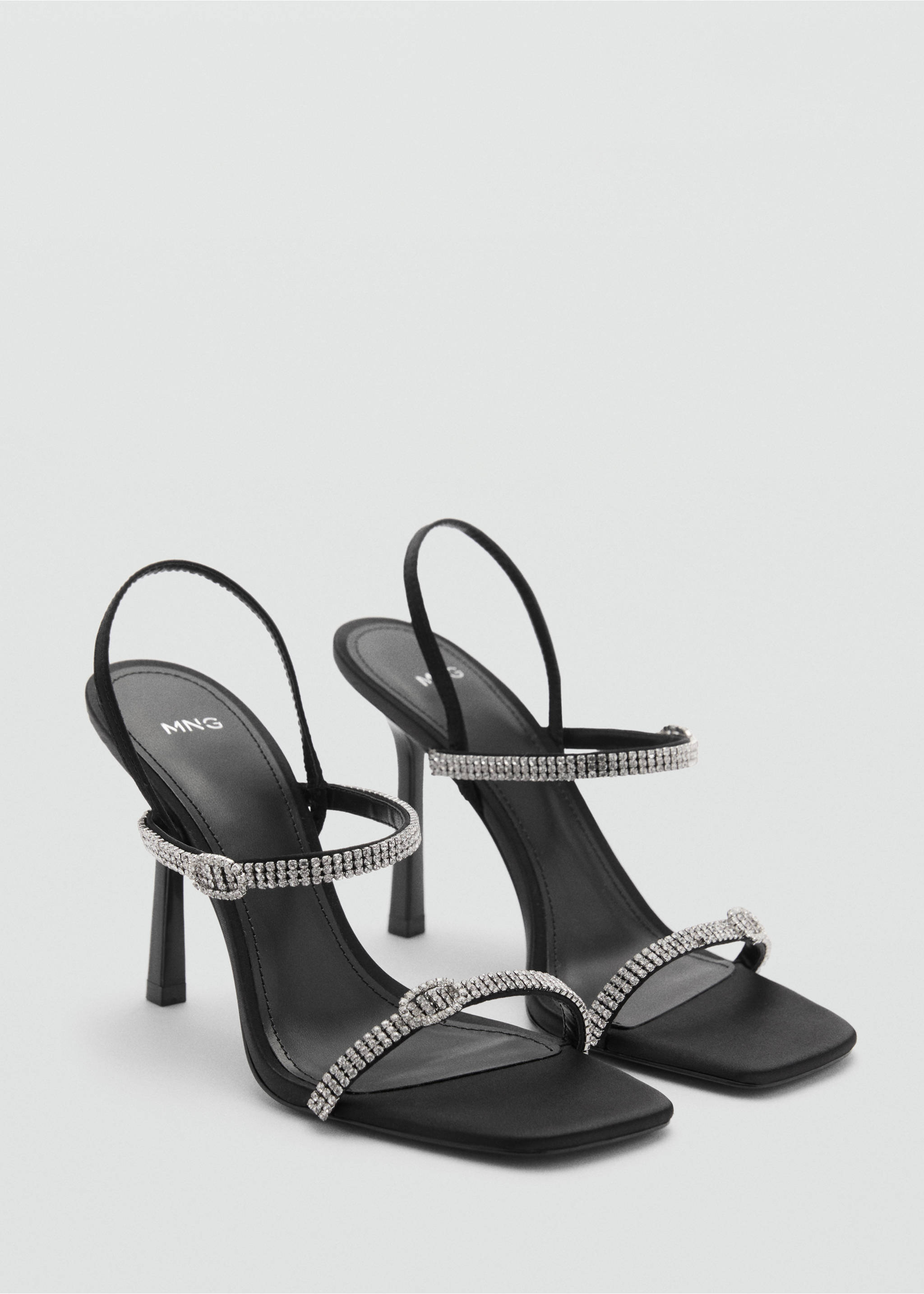 Heeled sandal with strass strap - Medium plane, Black. Ref: 87000282-00.