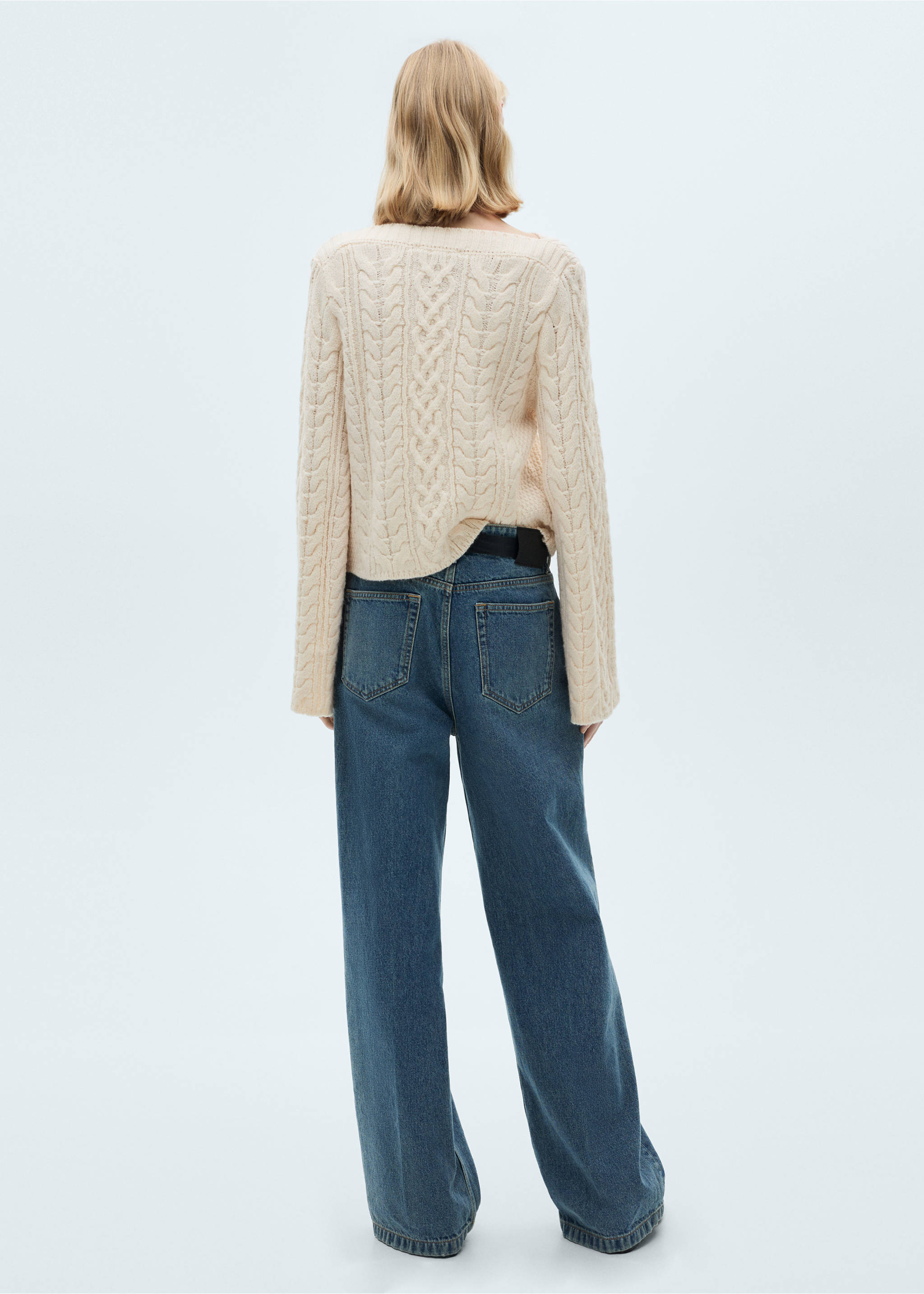 Twisted knitted flared-sleeve sweater - Reverse of the article, Ecru. Ref: 87000350-00.
