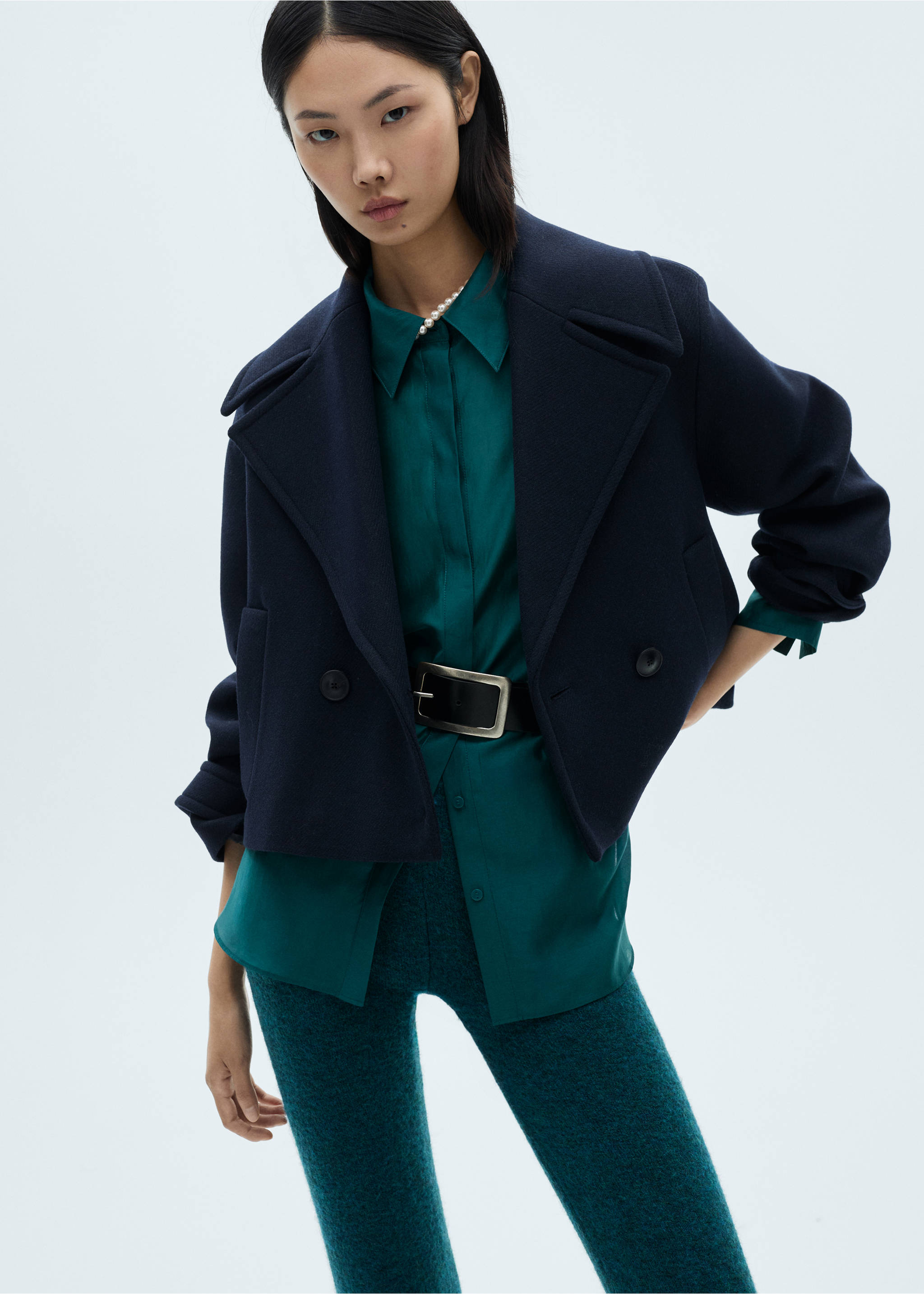 Calças de malha à boca de sino - Plano médio, Azul-petróleo. Ref: 87000353-00.