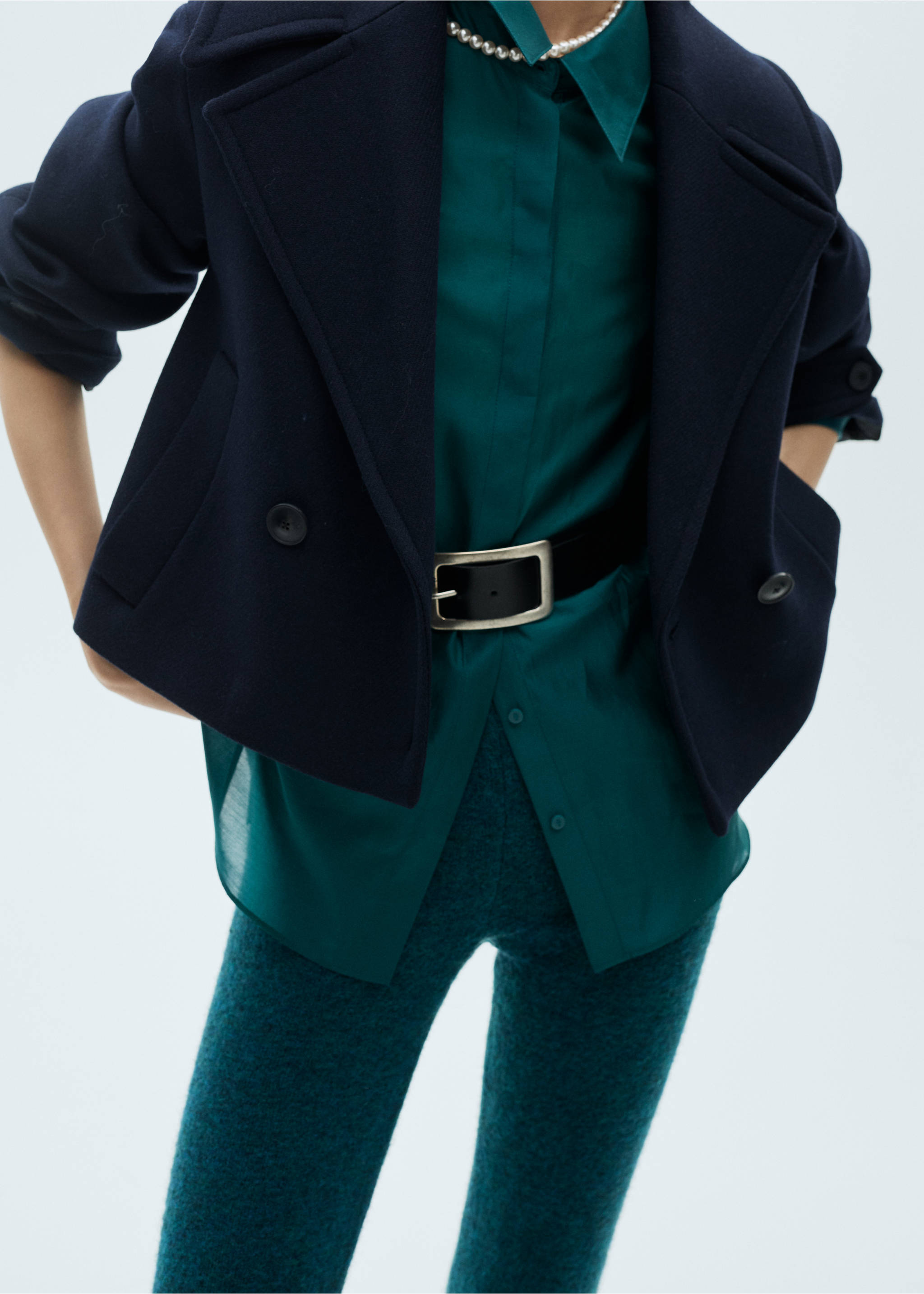 Calças de malha à boca de sino - Pormenor do artigo 6, Azul-petróleo. Ref: 87000353-00.