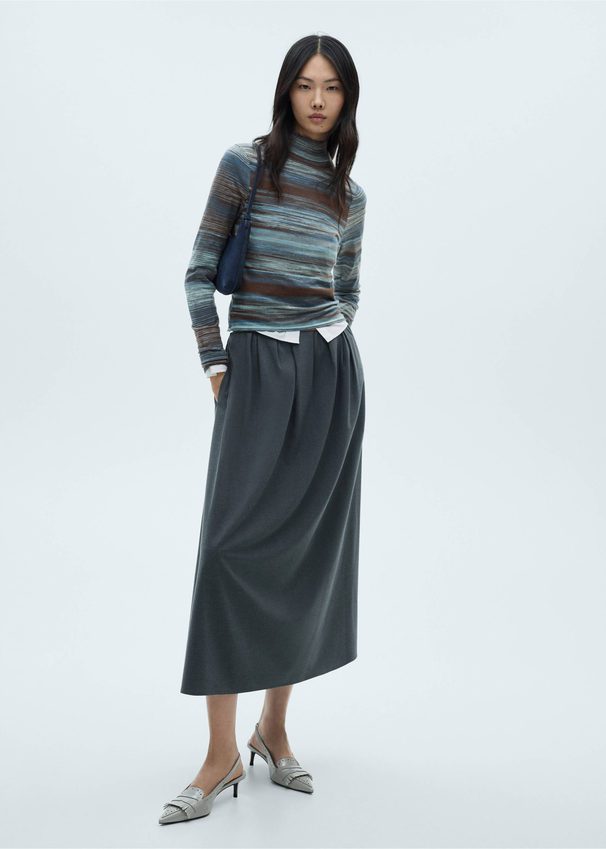 Stand-collar striped sweater - General plane, Blue. Ref: 87000360-00.