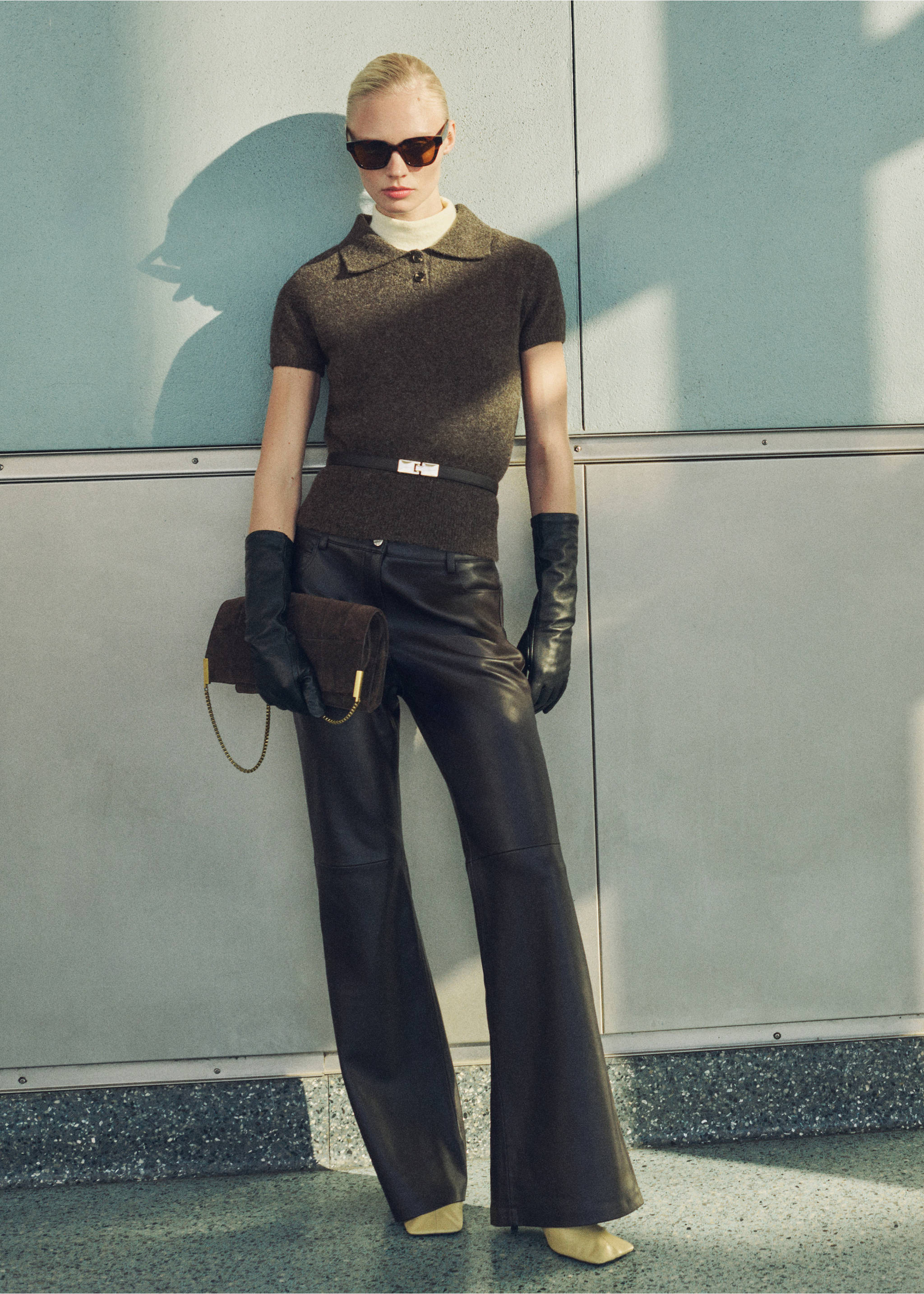 Jersey manga corta cuello polo - Plano general, Marrón medio. Ref: 87000362-00.