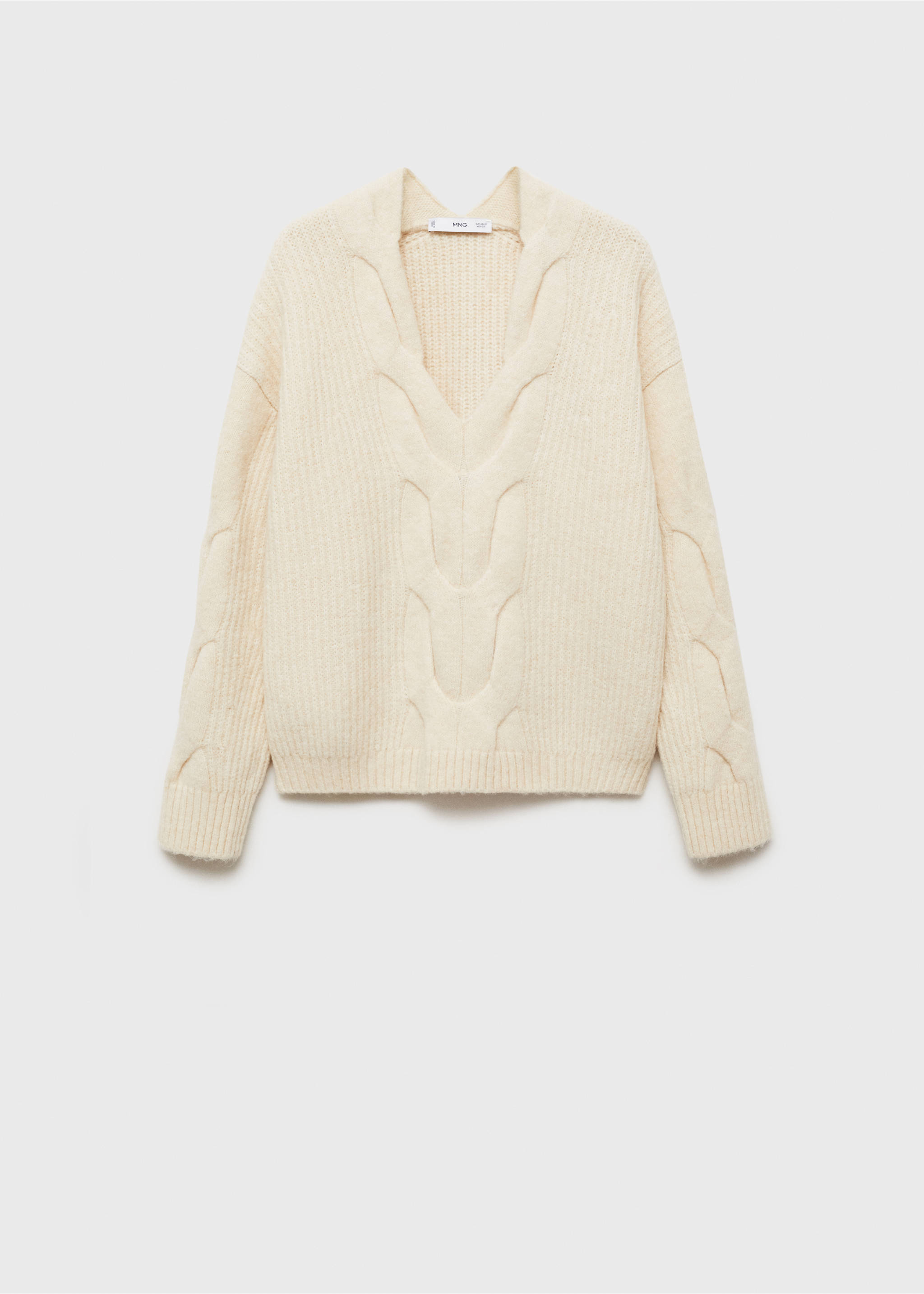 V-neck braided sweater - Article without model, Ecru. Ref: 87000367-00.