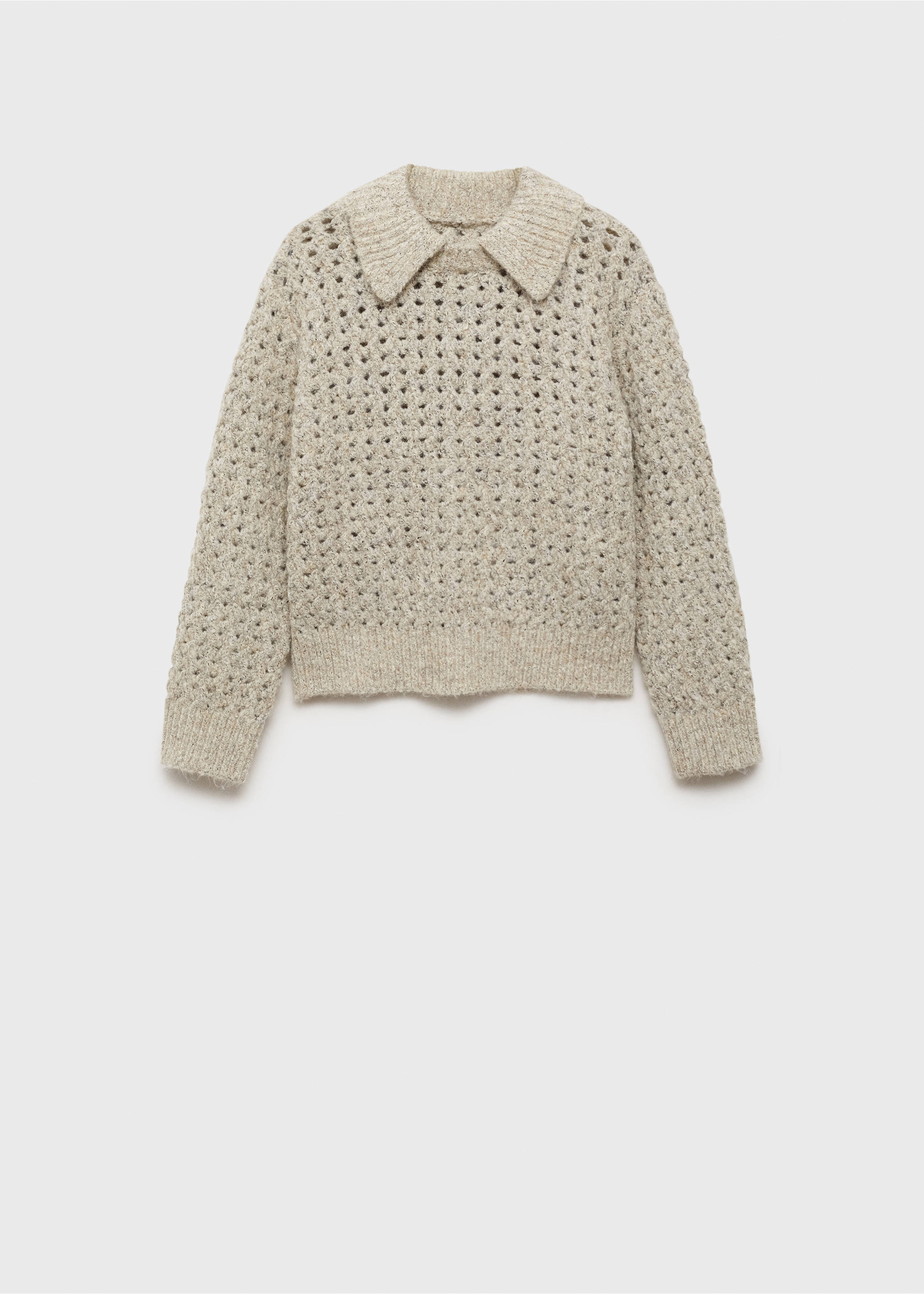 Openwork knitted polo-neck sweater - Article without model, Sand. Ref: 87000370-00.