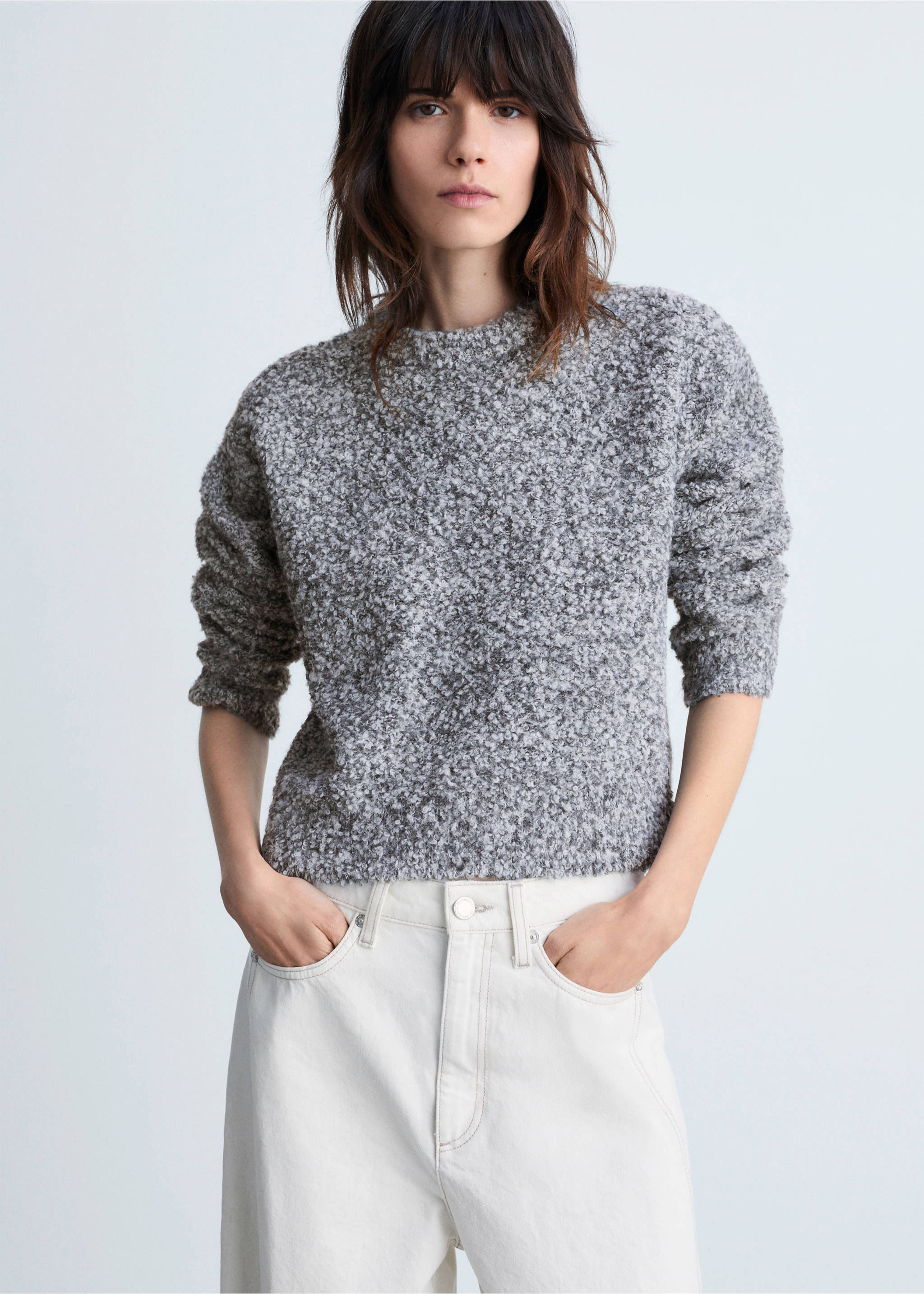 Round-neck bouclé sweater - Medium plane, Medium Heather Grey. Ref: 87000371-00.
