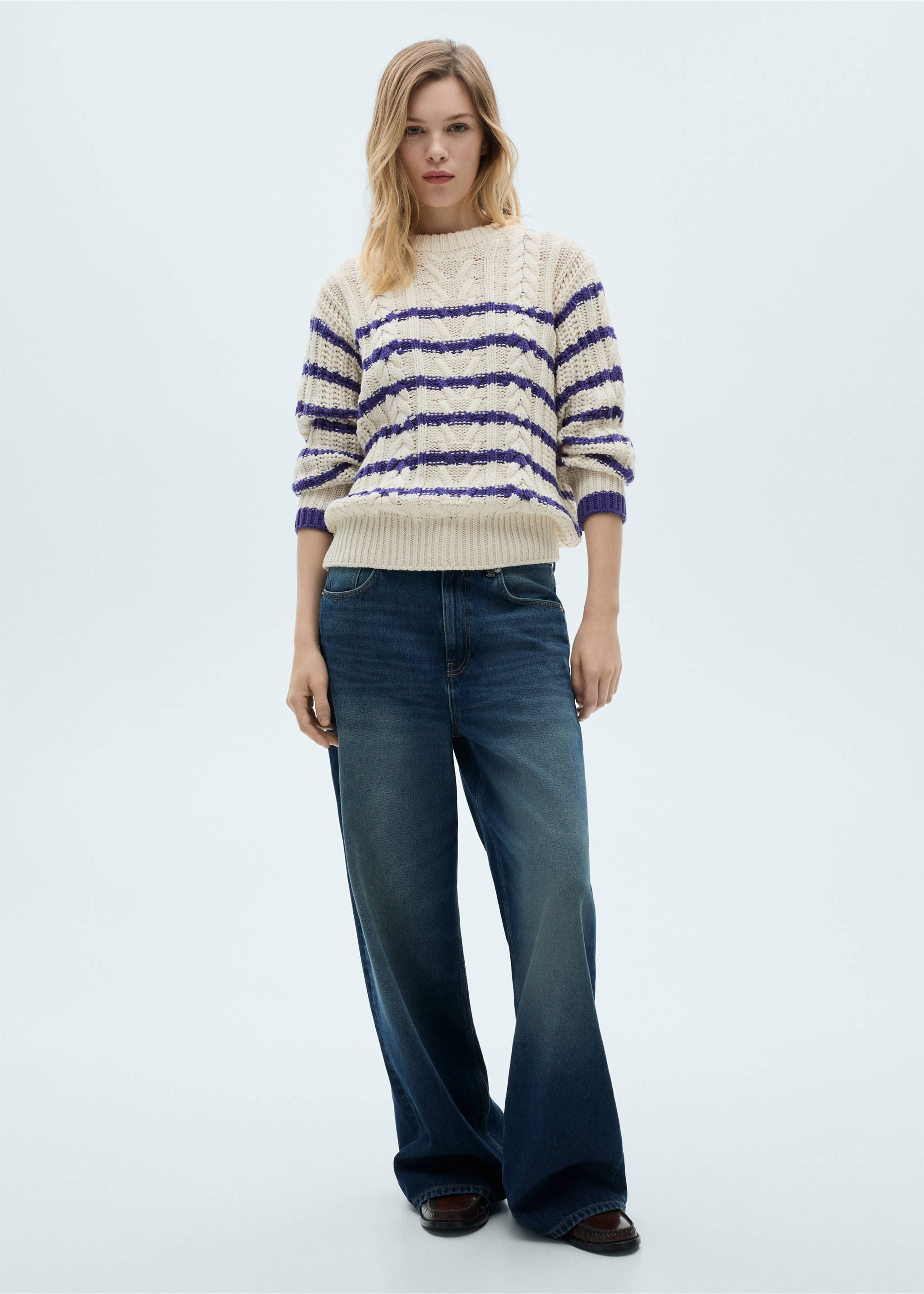 Striped braided sweater - General plane, Ecru. Ref: 87000372-00.