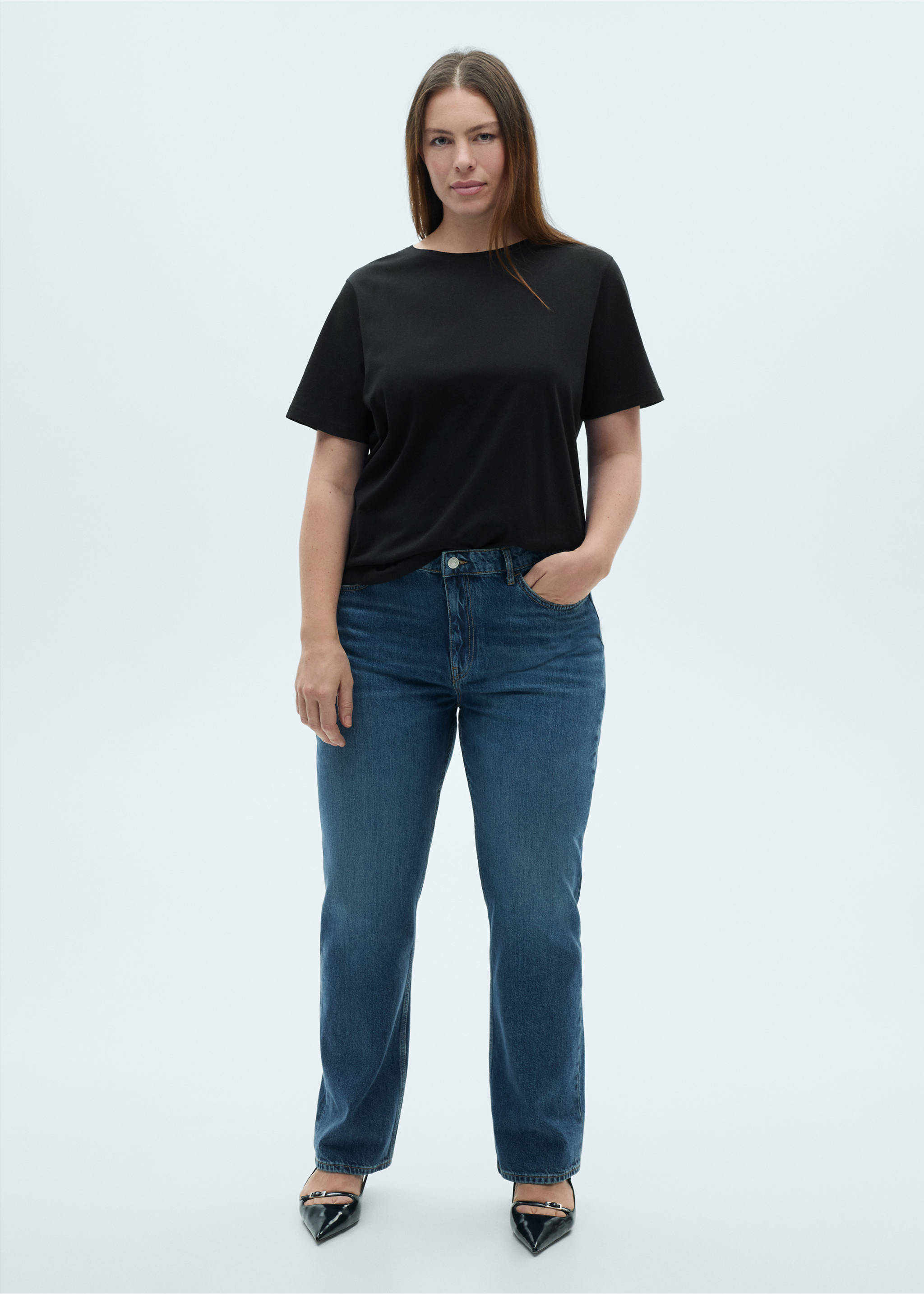 Short-sleeved cotton t-shirt - Details of the article 6, Black. Ref: 87000435-00.