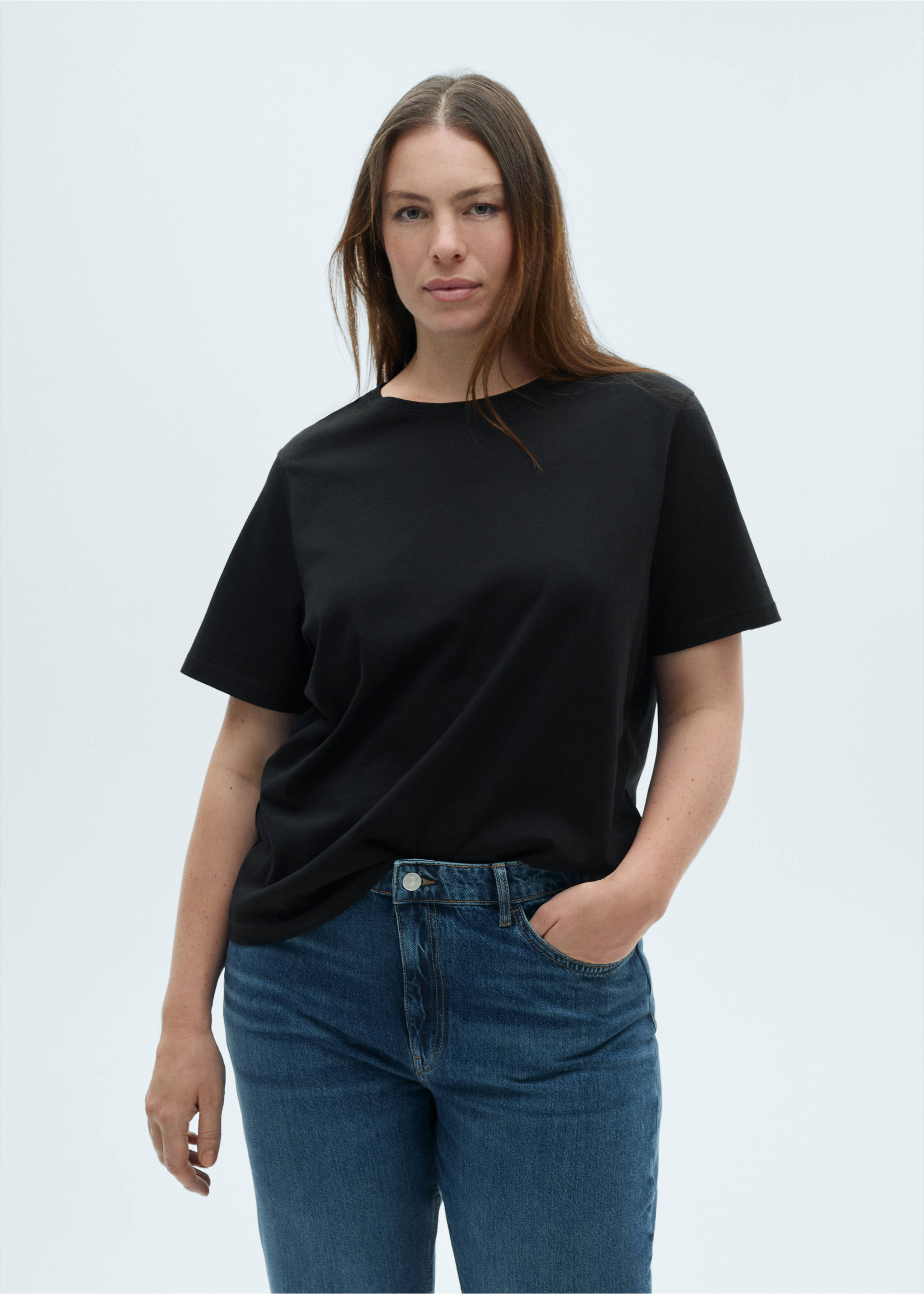 Short-sleeved cotton t-shirt - Details of the article 5, Black. Ref: 87000435-00.
