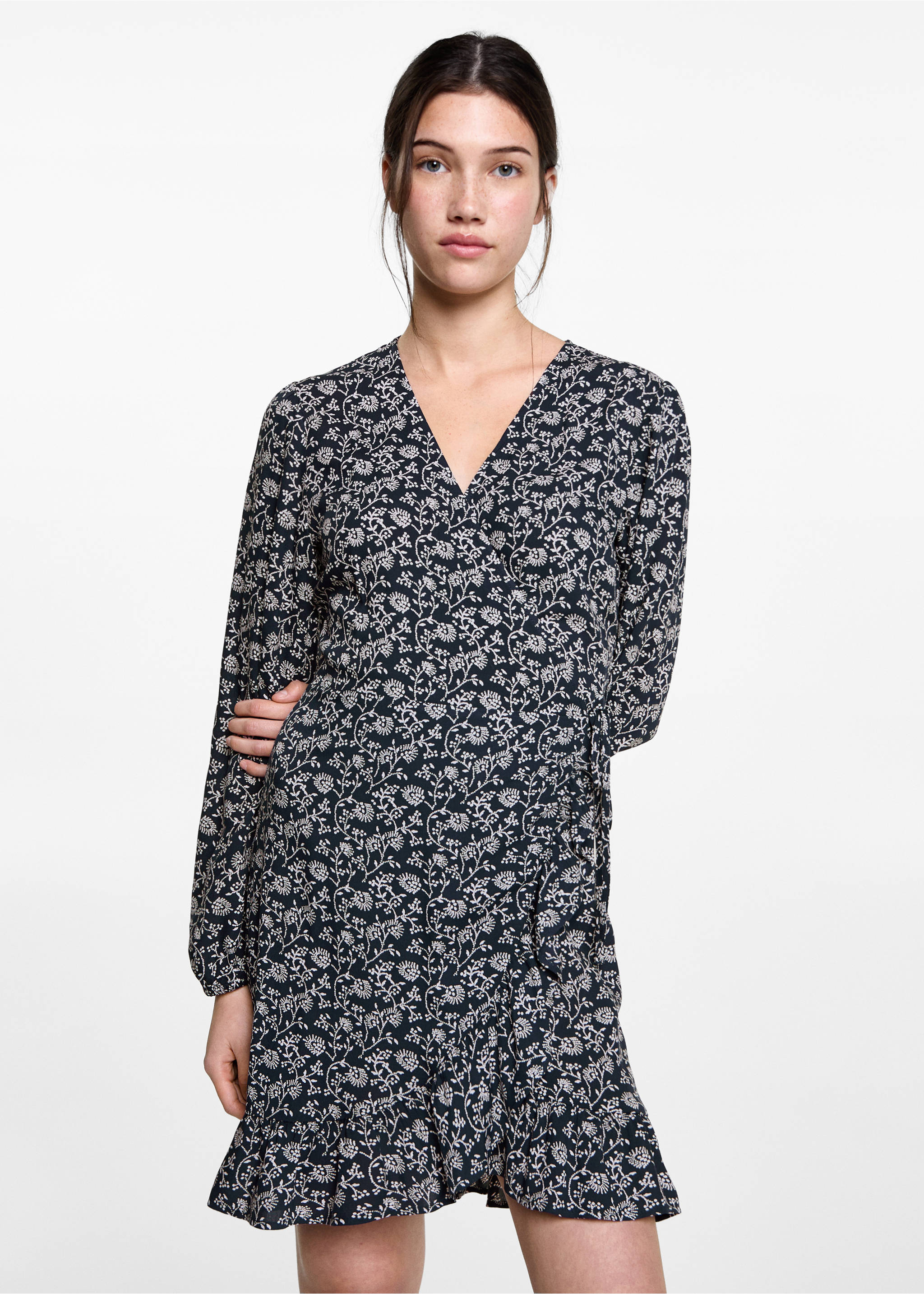 Kleid mit Blumendruck - Mittlere Ansicht, Dunkles Marineblau. Ref: 87000438-00.