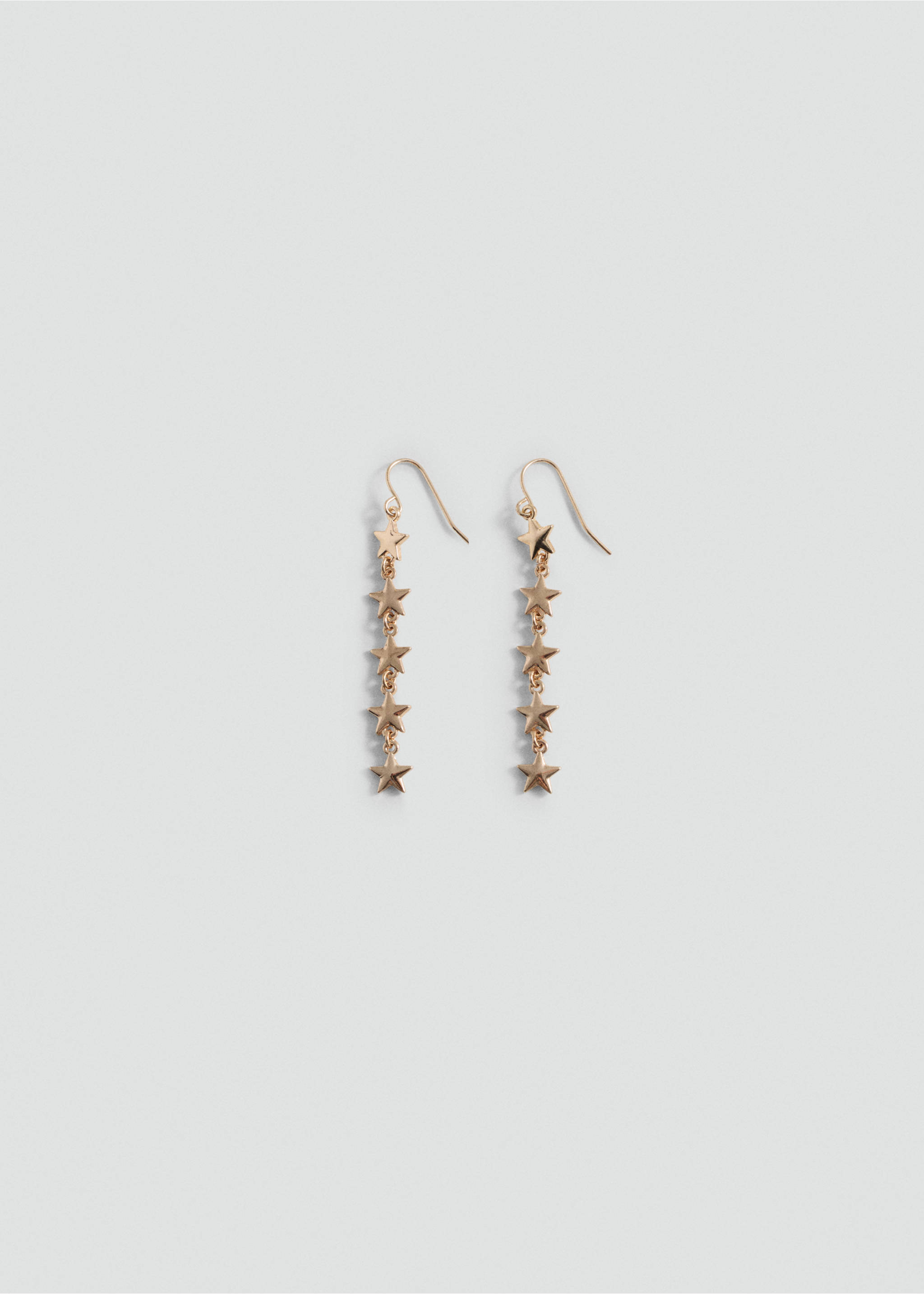 Gold-coloured drop earrings featuring a vertical chain of star charms., Gold. Ref: 87000449-00.