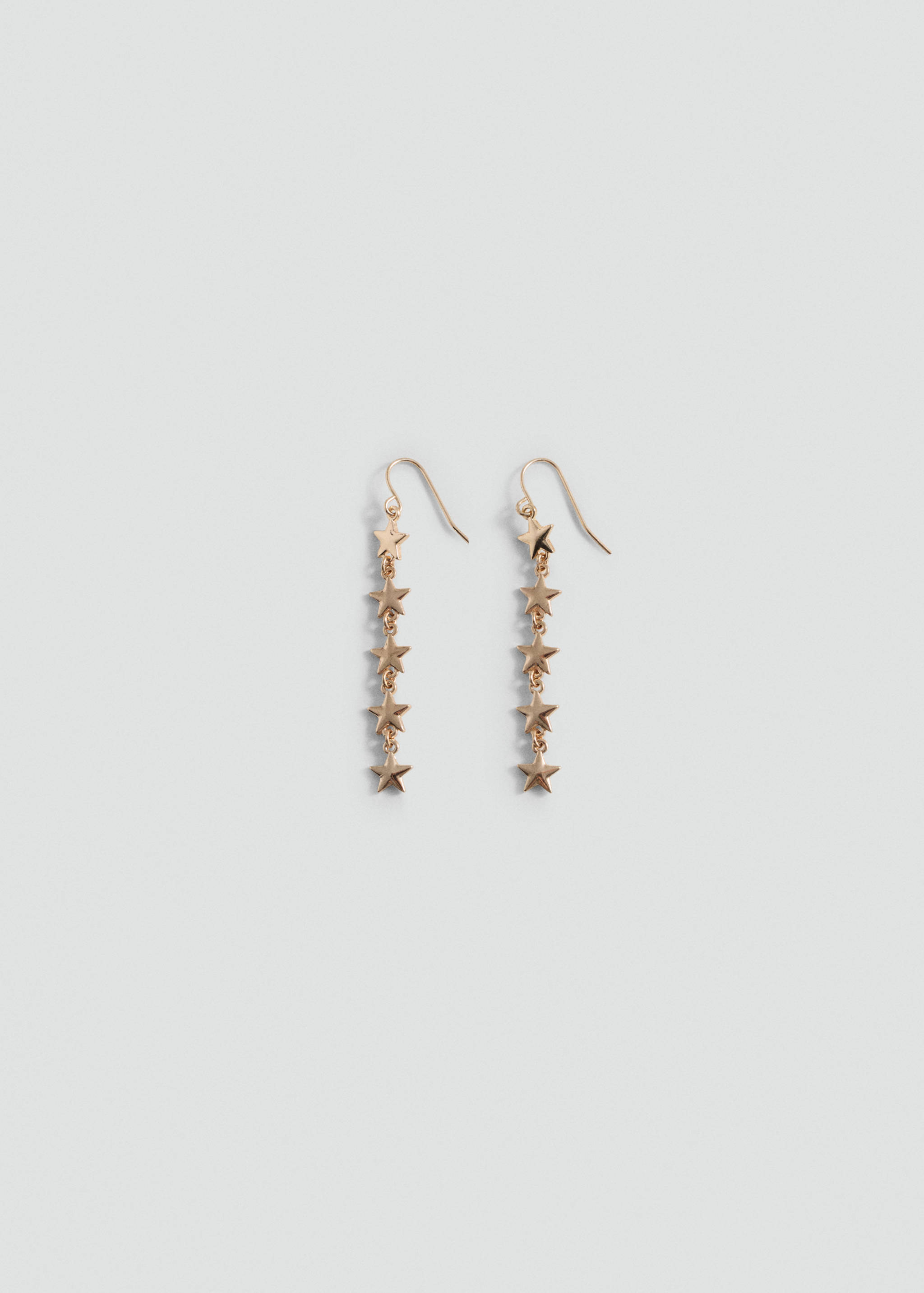Gold-coloured drop earrings featuring a vertical chain of star charms.