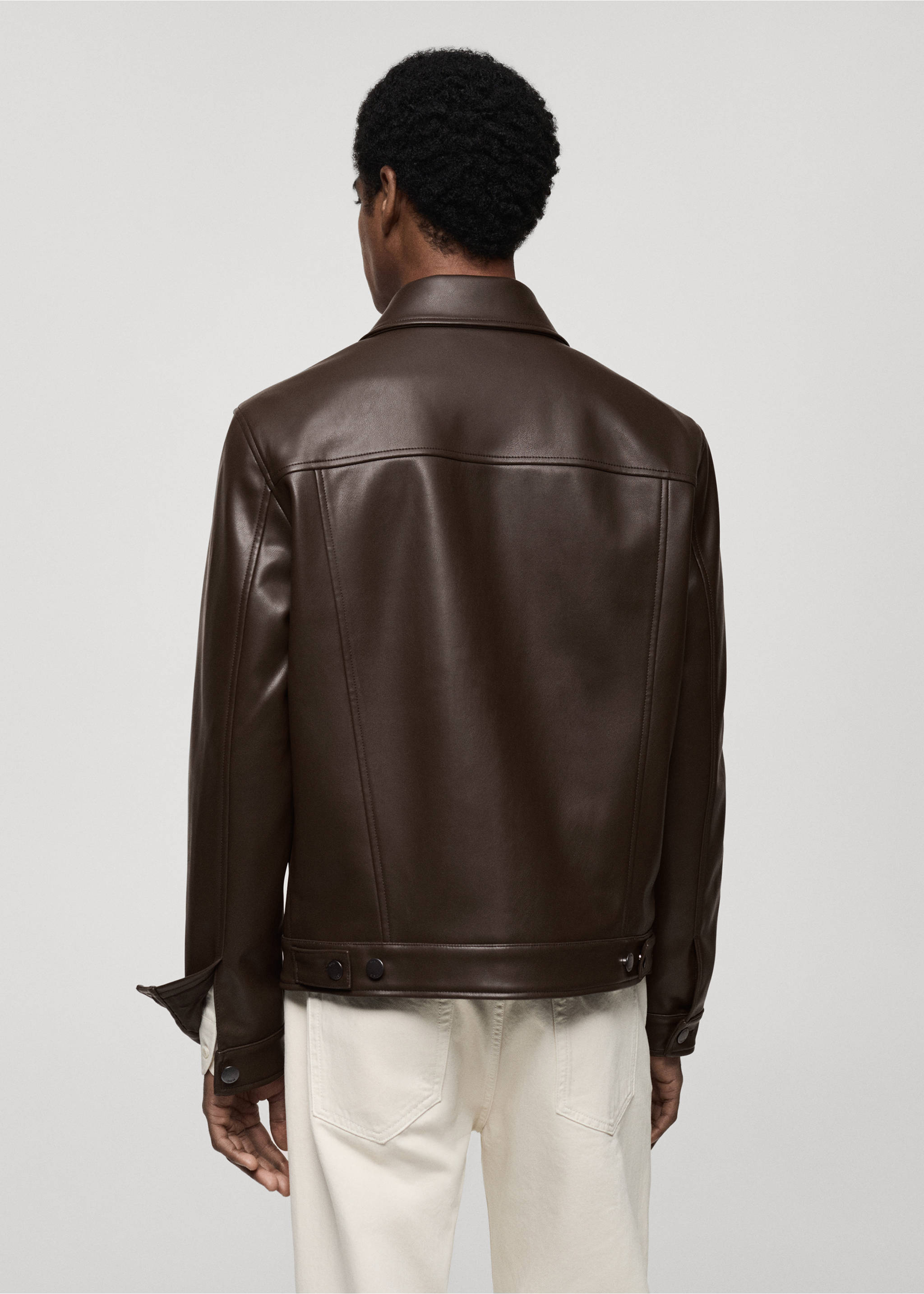 Faux-leather jacket with pockets - Reverse of the article, Brown. Ref: 87000589-00.