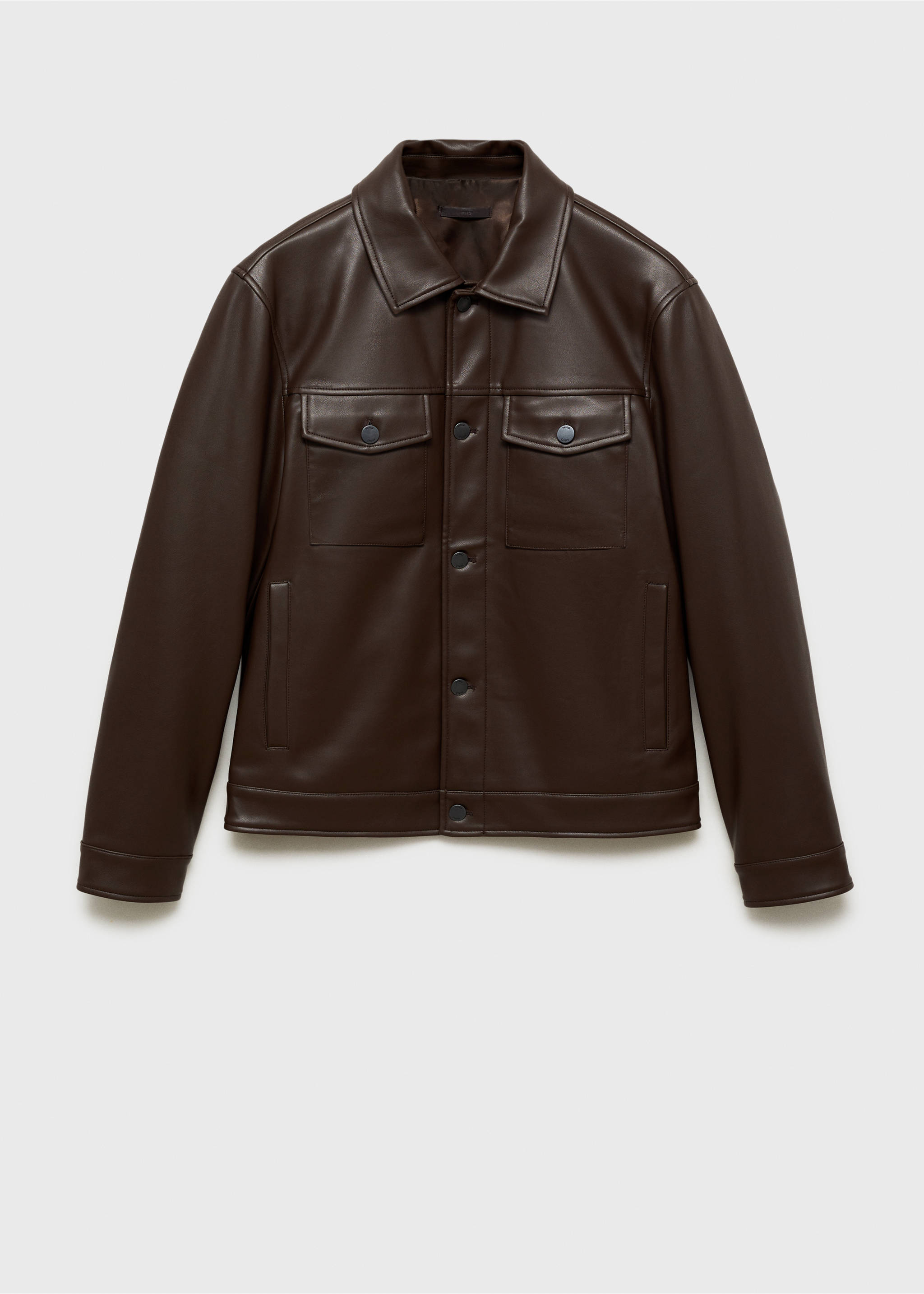 Faux-leather jacket with pockets - Article without model, Brown. Ref: 87000589-00.
