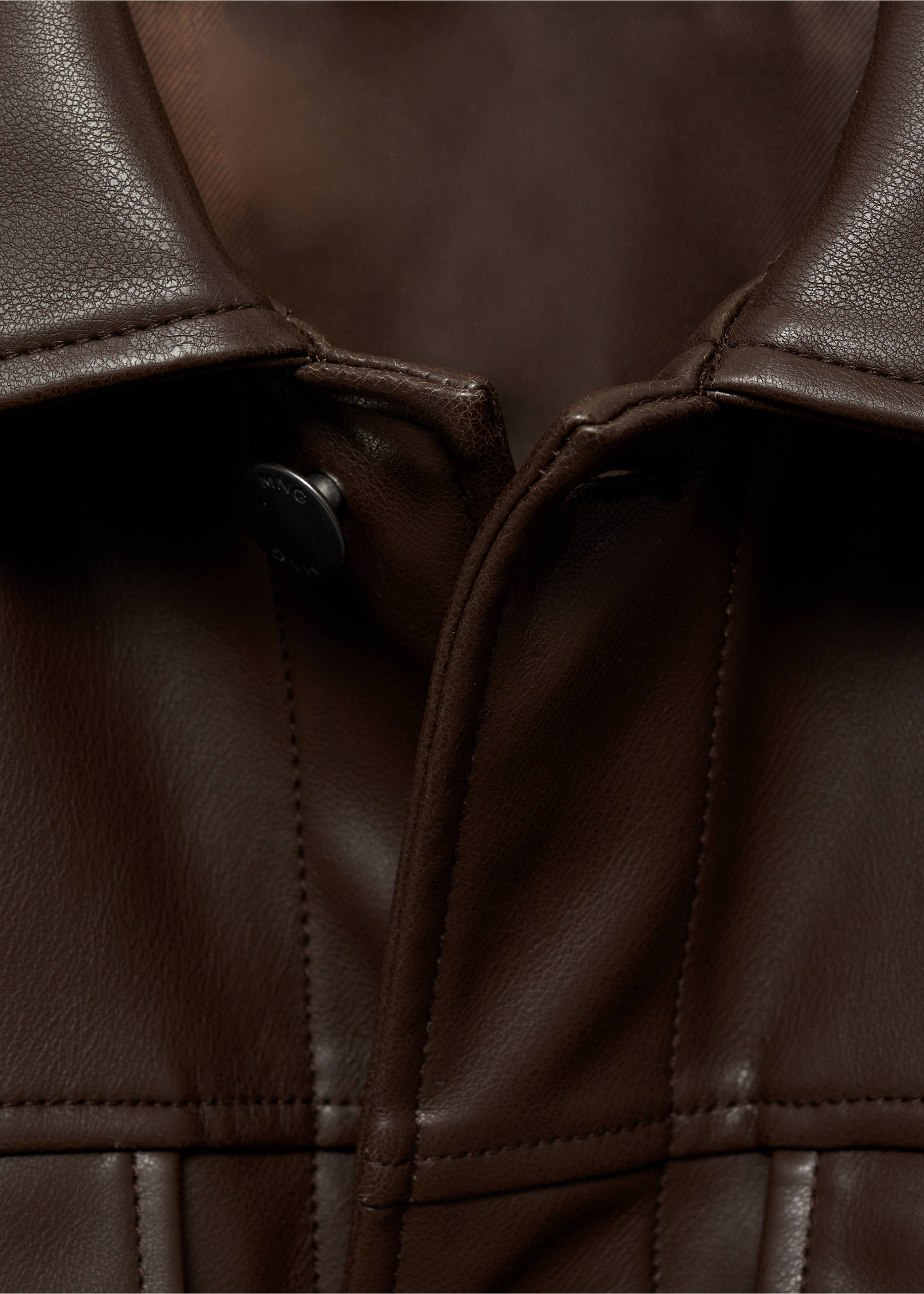 Faux-leather jacket with pockets - Details of the article 8, Brown. Ref: 87000589-00.