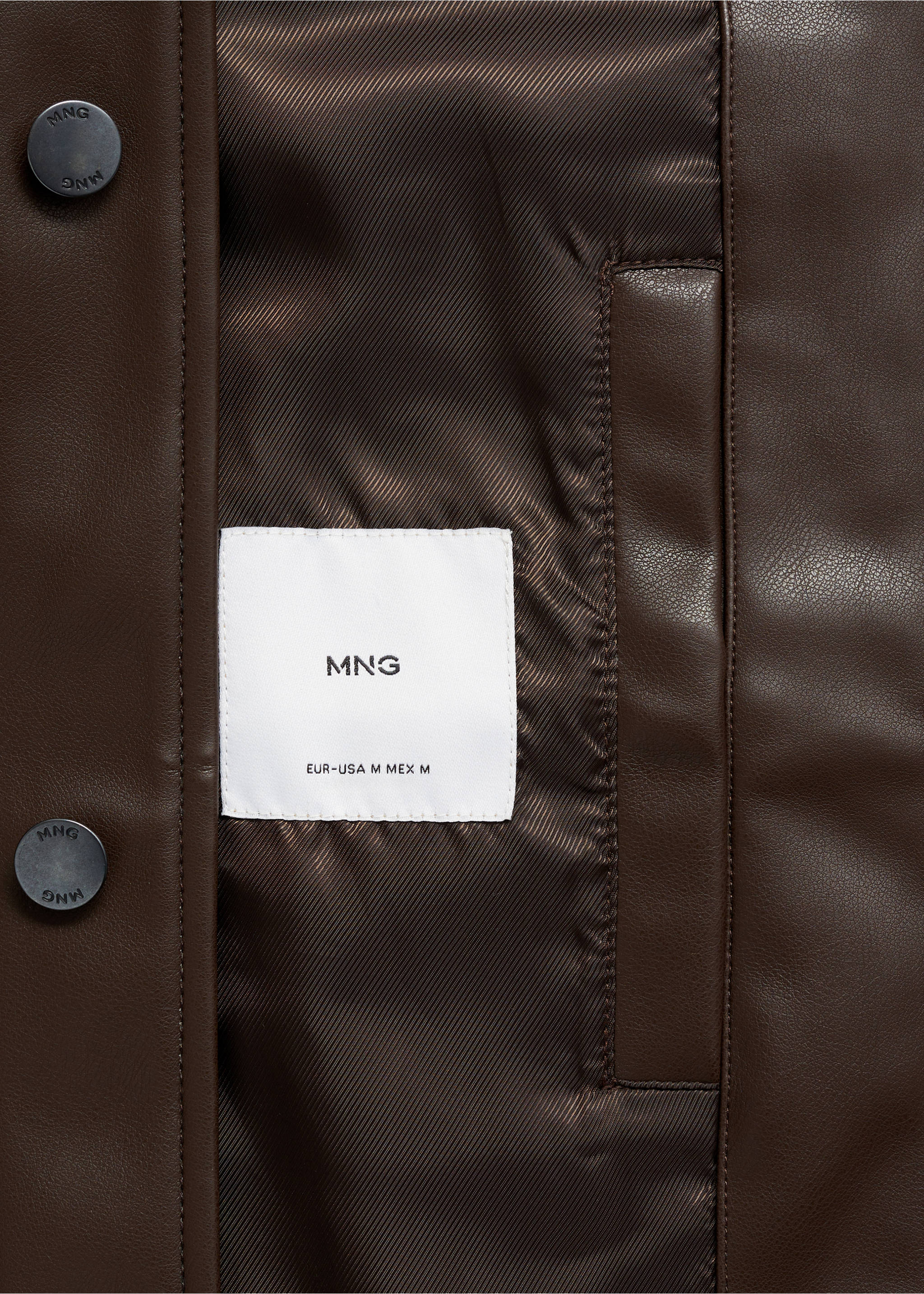 Faux-leather jacket with pockets - Details of the article 0, Brown. Ref: 87000589-00.