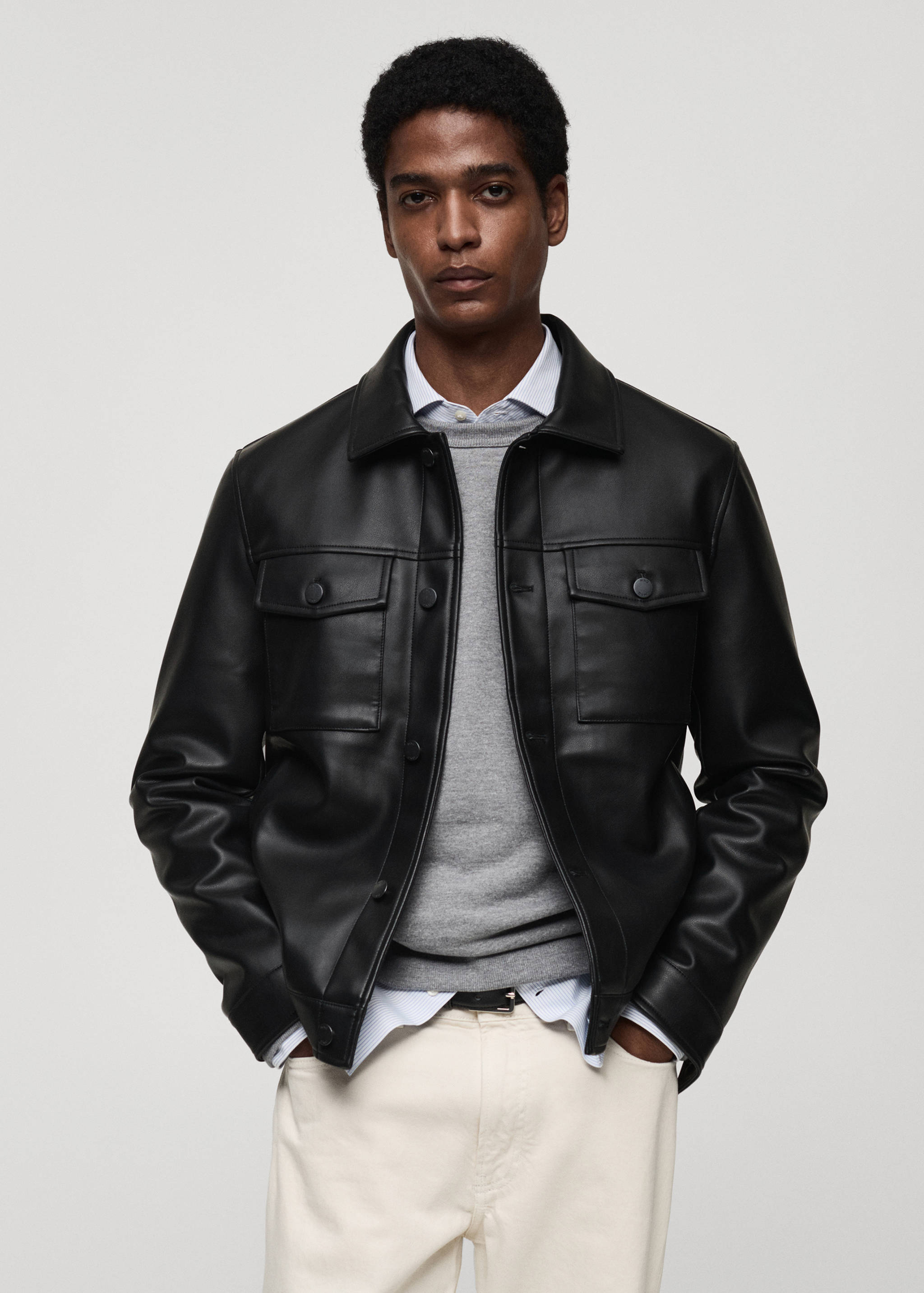 Faux-leather jacket with pockets - Medium plane