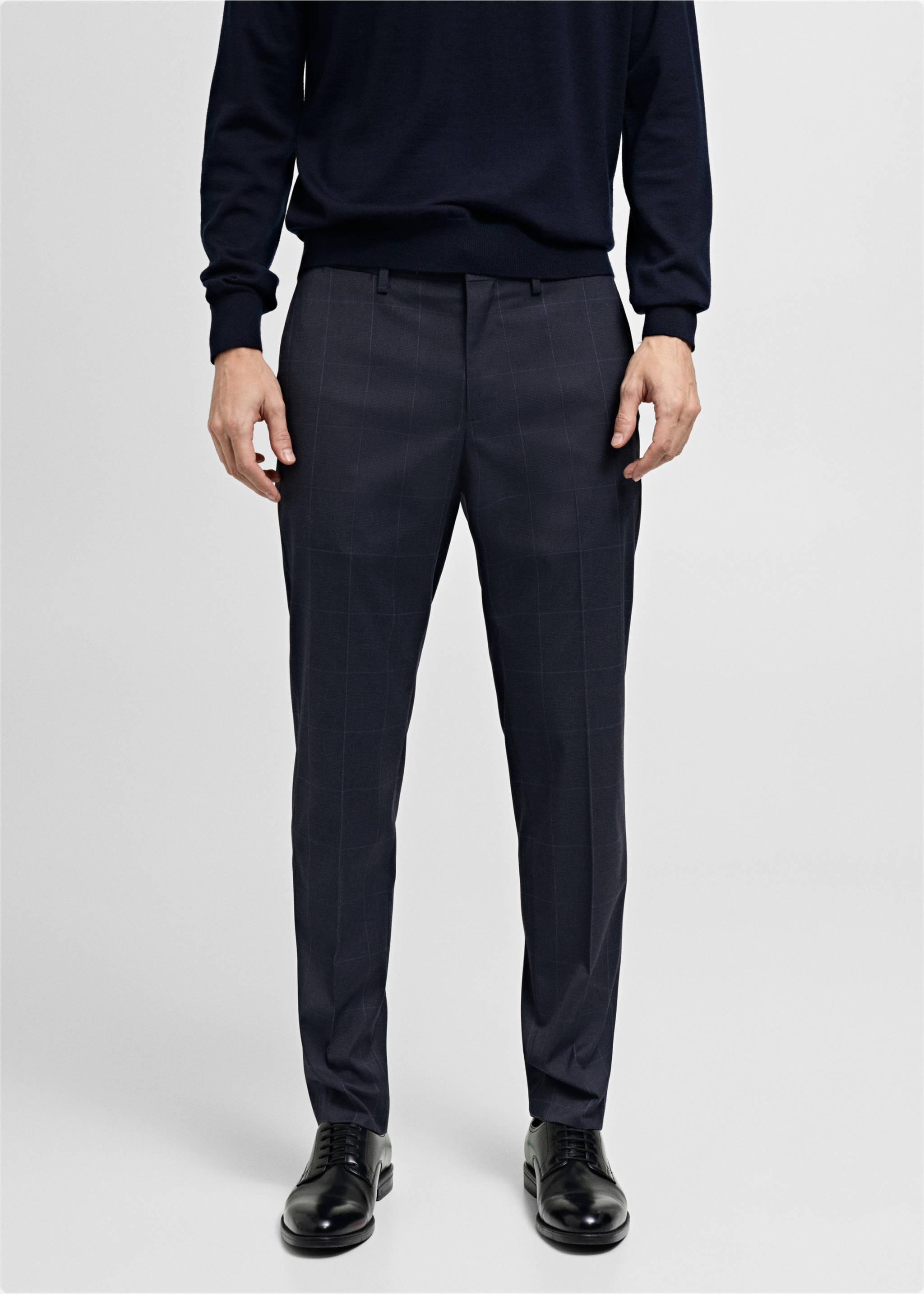 Super Slim Fit-Anzughose aus Stretchstoff - Mittlere Ansicht, Dunkles Marineblau. Ref: 87000591-00.