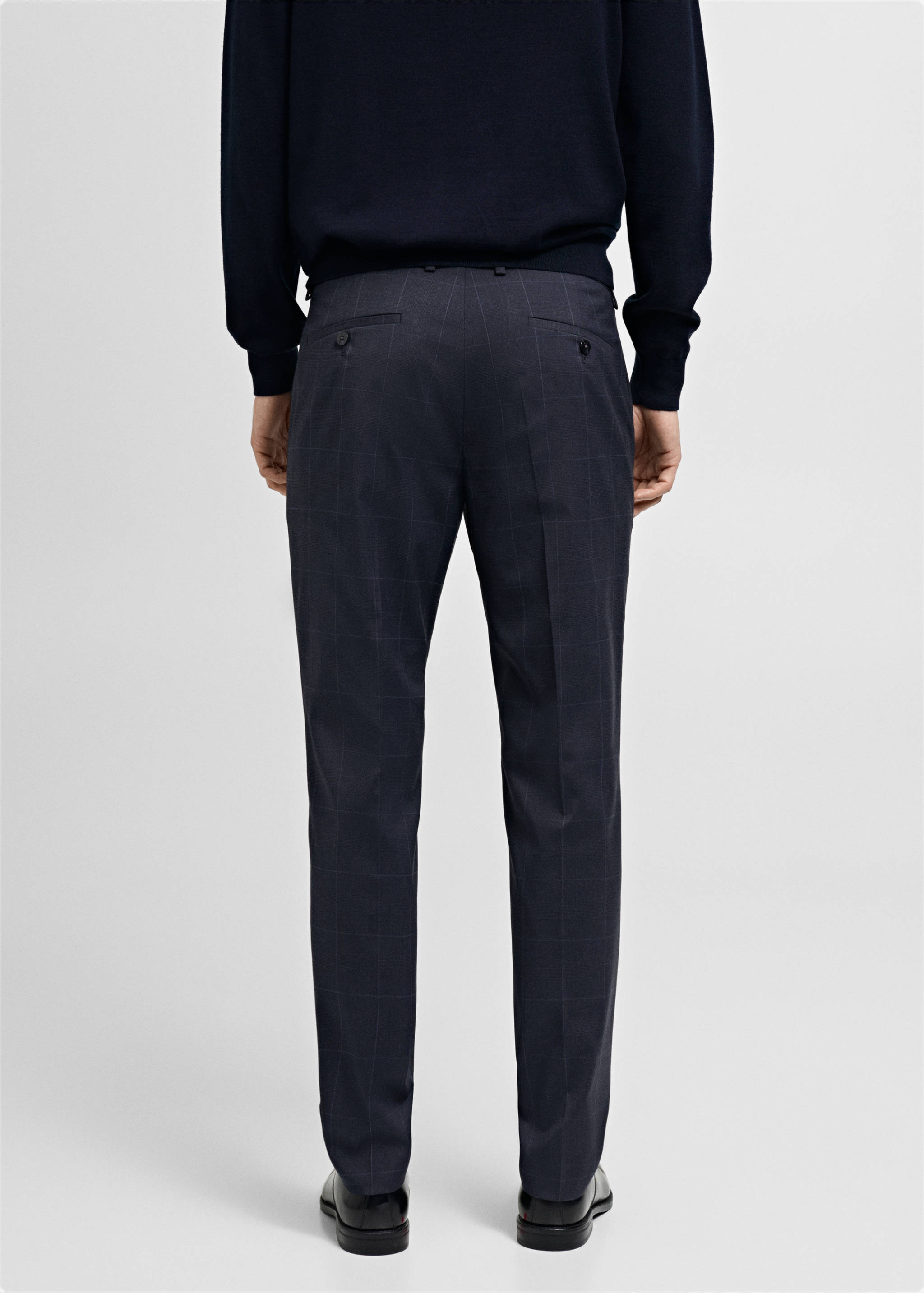 Super Slim Fit-Anzughose aus Stretchstoff - Rückseite des Artikels, Dunkles Marineblau. Ref: 87000591-00.