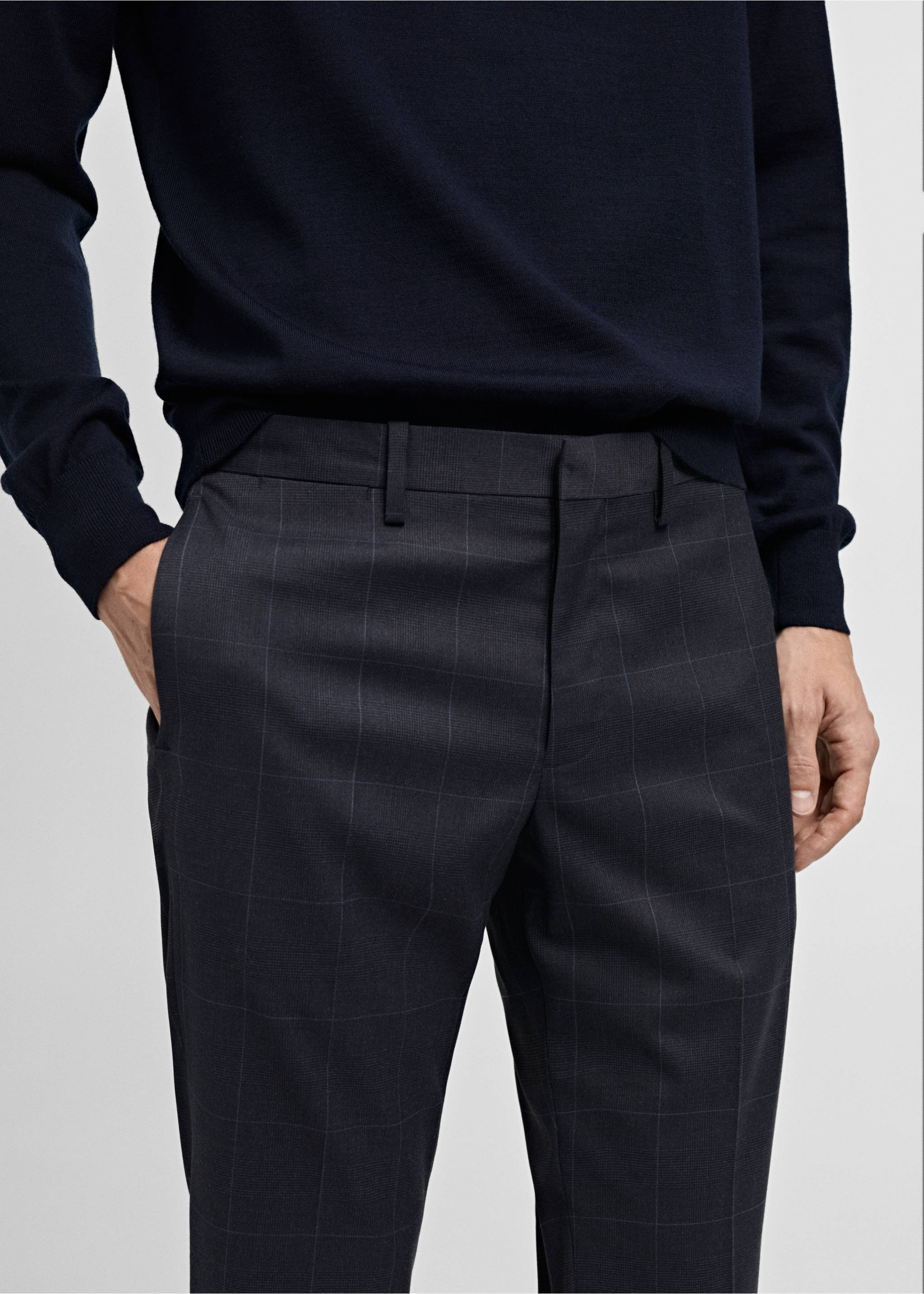 Super Slim Fit-Anzughose aus Stretchstoff - Detail des Artikels 1, Dunkles Marineblau. Ref: 87000591-00.